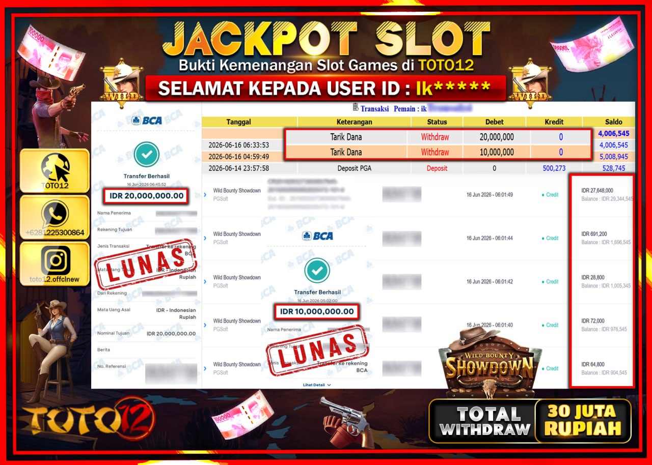 HANYA DI TOTO12 JP PASTI DI BAYAR LUNAS DAN CEPAT!!!!!! JACKPOT SLOT GAME (WILD BOUNTY SHOWDOWN) Rp30.000.000!!!!