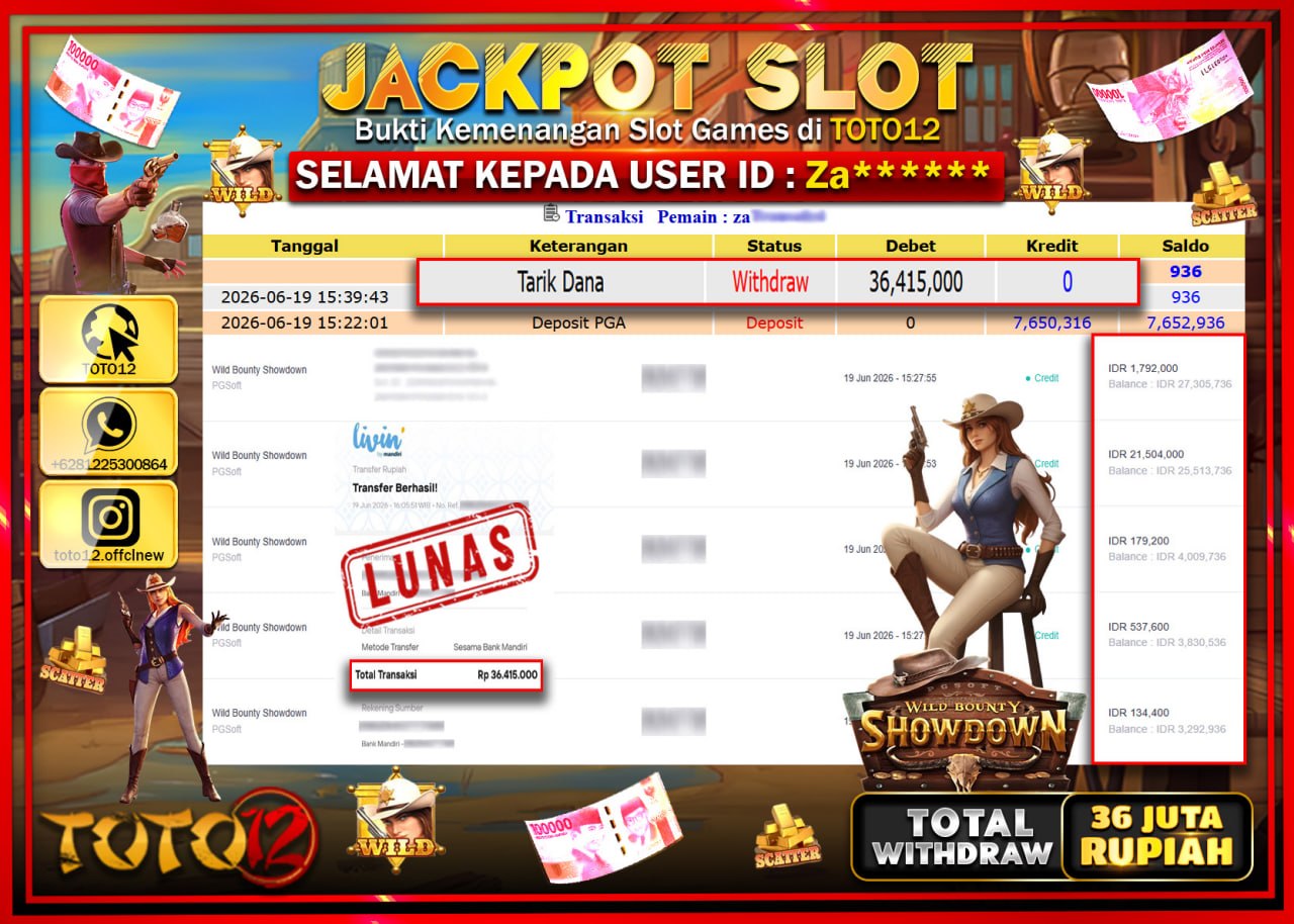 HANYA DI TOTO12 JP PASTI DI BAYAR LUNAS DAN CEPAT!!!!!! JACKPOT SLOT GAME (WILD BOUNTY SHOWDOWN) Rp36.415.000!!!!