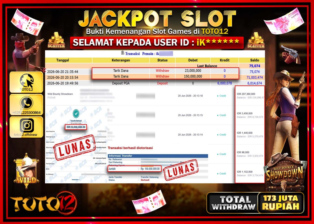 HANYA DI TOTO12 JP PASTI DI BAYAR LUNAS DAN CEPAT!!!!!! JACKPOT SLOT GAME (WILD BOUNTY SHOWDOWN) Rp173.000.000!!!!