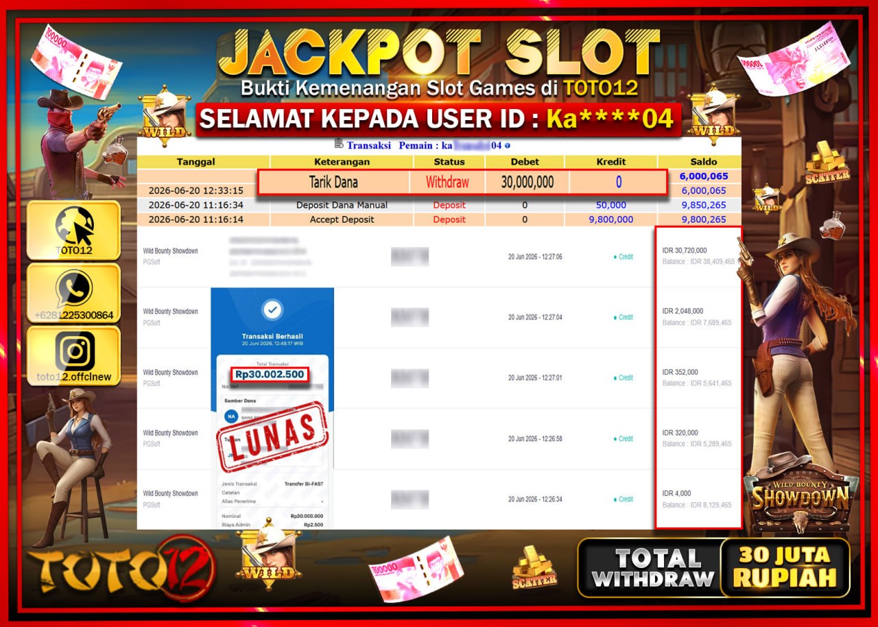 HANYA DI TOTO12 JP PASTI DI BAYAR LUNAS DAN CEPAT!!!!!! JACKPOT SLOT GAME (WILD BOUNTY SHOWDOWN) Rp30.000.000!!!!