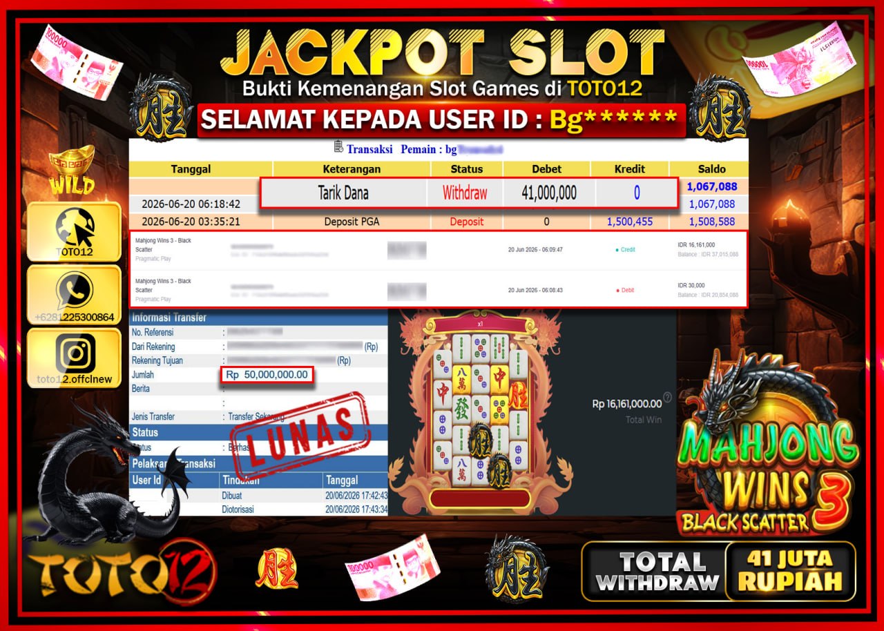 HANYA DI TOTO12 JP PASTI DI BAYAR LUNAS DAN CEPAT!!!!!! JACKPOT SLOT GAME (MAHJONG WINS 3 BLACK SCATTER) Rp41.000.000!!!!