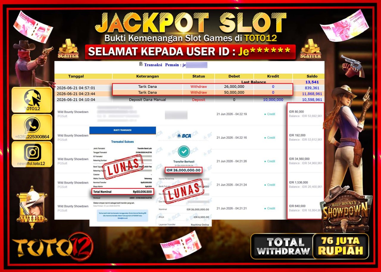 HANYA DI TOTO12 JP PASTI DI BAYAR LUNAS DAN CEPAT!!!!!! JACKPOT SLOT GAME (WILD BOUNTY SHOWDOWN) Rp76.000.000!!!!