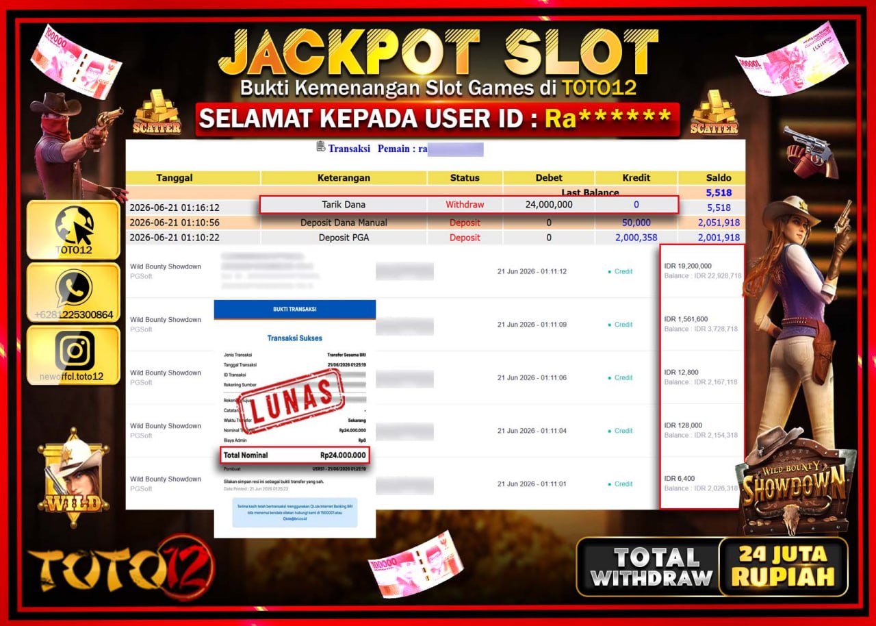 HANYA DI TOTO12 JP PASTI DI BAYAR LUNAS DAN CEPAT!!!!!! JACKPOT SLOT GAME (WILD BOUNTY SHOWDOWN) Rp24.000.000!!!!