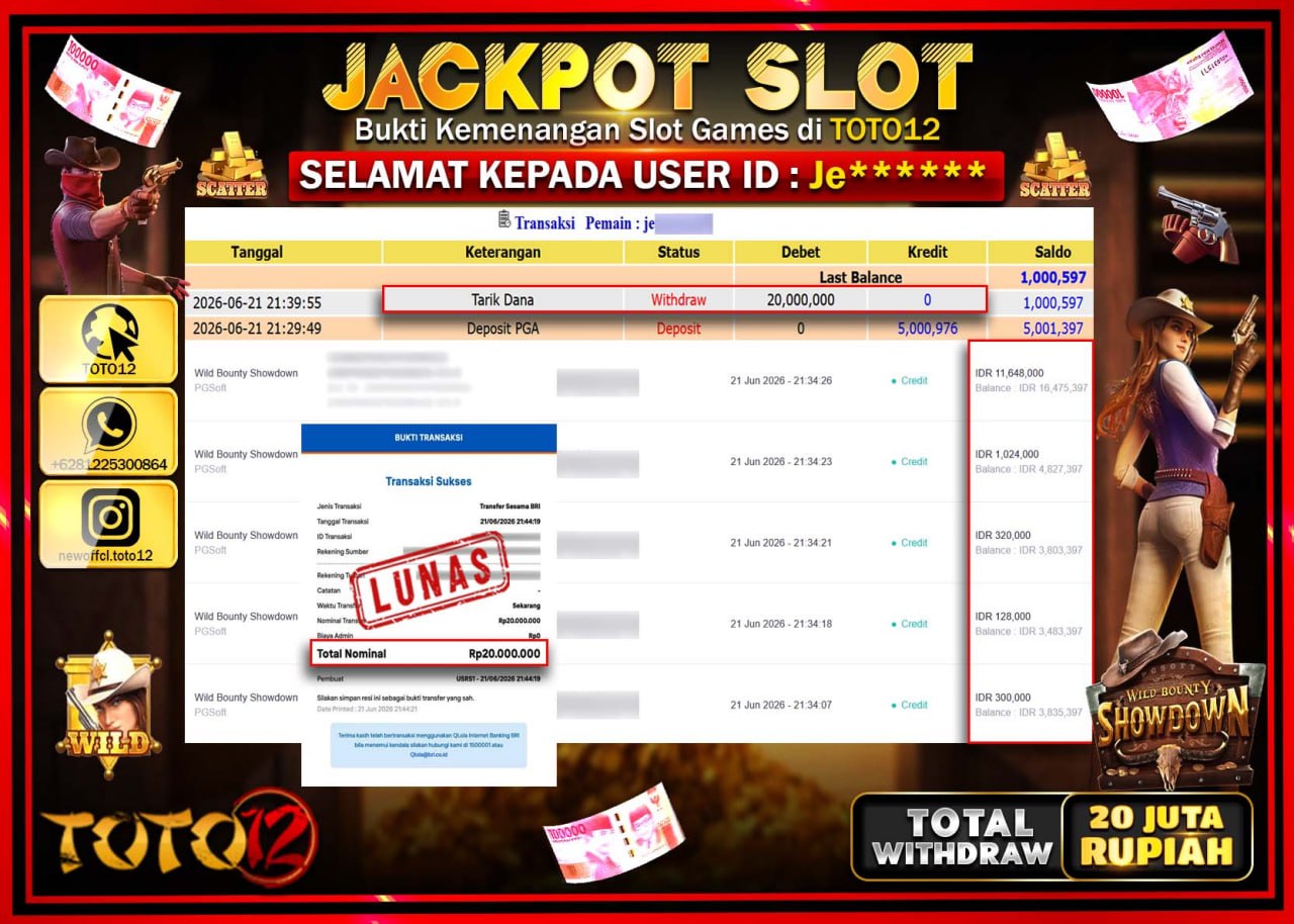 HANYA DI TOTO12 JP PASTI DI BAYAR LUNAS DAN CEPAT!!!!!! JACKPOT SLOT GAME (WILD BOUNTY SHOWDOWN) Rp20.000.000!!!!
