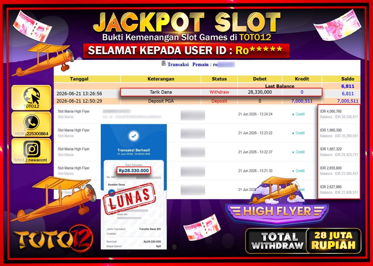 HANYA DI TOTO12 JP PASTI DI BAYAR LUNAS DAN CEPAT!!!!!! JACKPOT SLOT GAME (HIGH FLAYER) Rp28.330.000!!!!