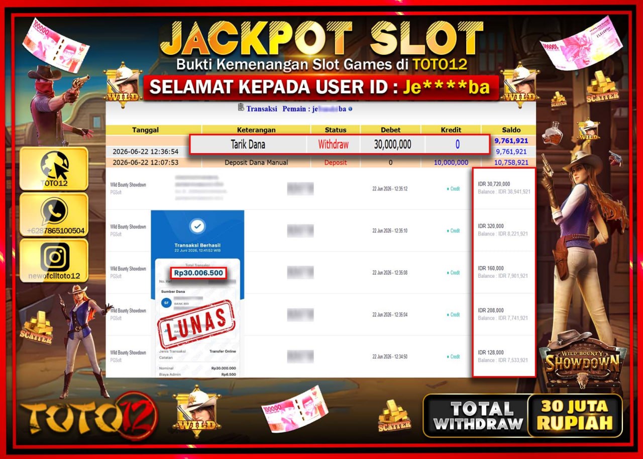 HANYA DI TOTO12 JP PASTI DI BAYAR LUNAS DAN CEPAT!!!!!! JACKPOT SLOT GAME (WILD BOUNTY SHOWDOWN) Rp30.000.000!!!!