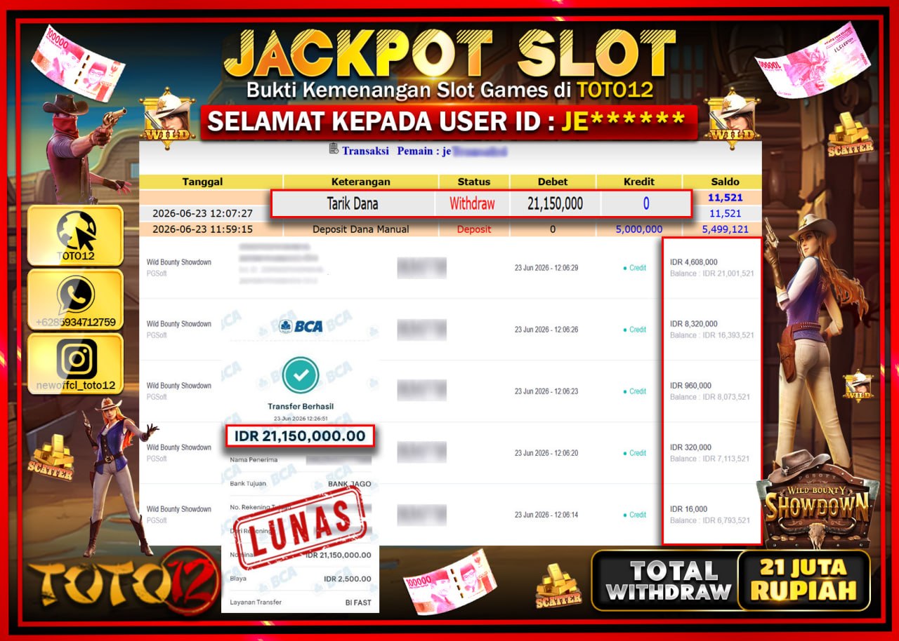 HANYA DI TOTO12 JP PASTI DI BAYAR LUNAS DAN CEPAT!!!!!! JACKPOT SLOT GAME (WILD BOUNTY SHOWDOWN) Rp21.150.000!!!!