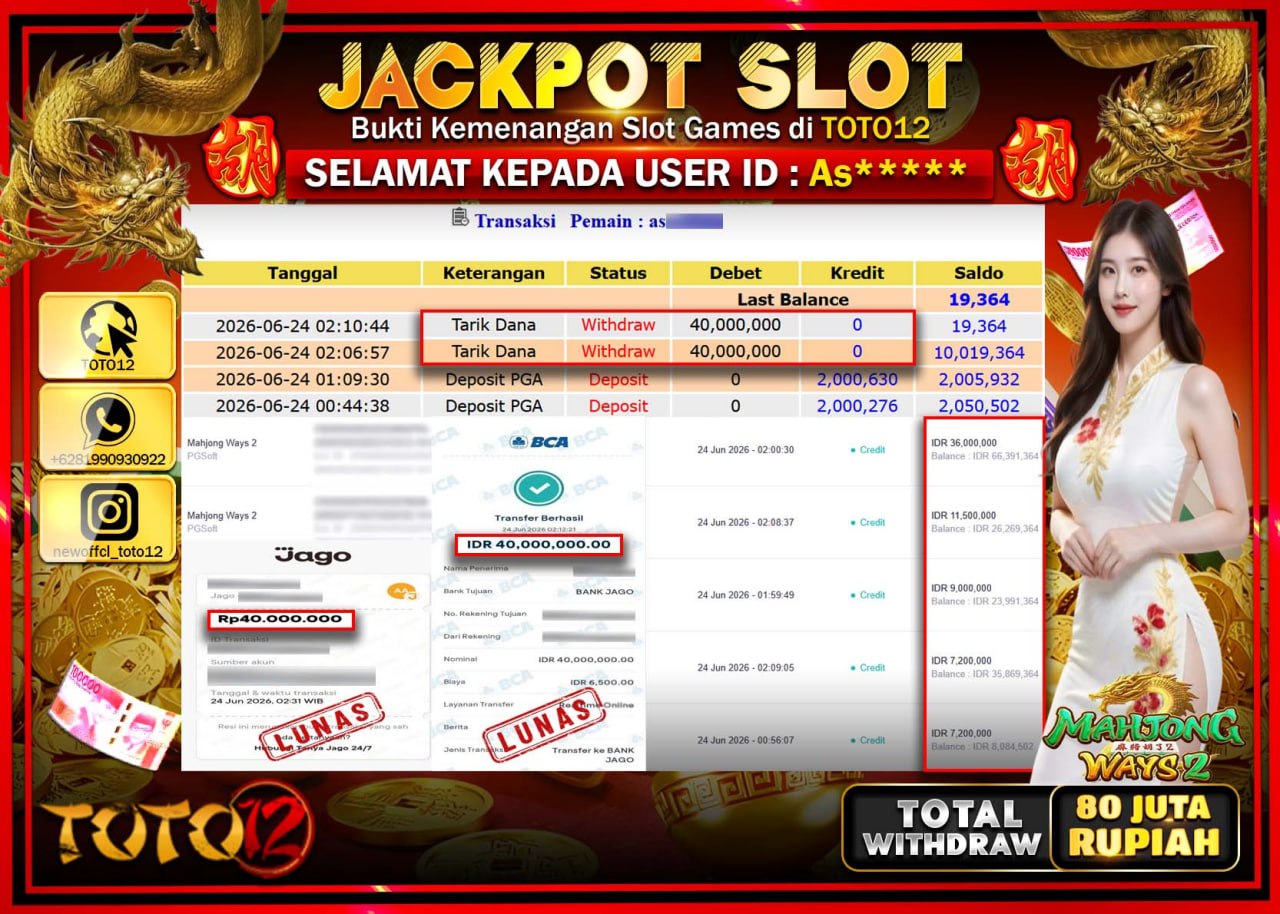 HANYA DI TOTO12 JP PASTI DI BAYAR LUNAS DAN CEPAT!!!!!! JACKPOT SLOT GAME (MAHJONG WAYS 2) Rp80.000.000!!!!