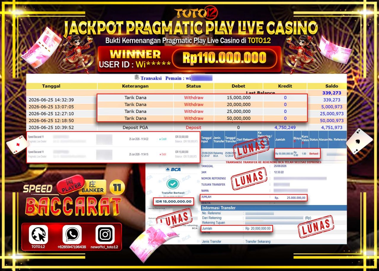 HANYA DI TOTO12 JP PASTI DI BAYAR LUNAS DAN CEPAT!!!!!! JACKPOT PRAGMATIC PLAY LIVE GAME CASINO (SPEED BACCARAT 11) Rp110.000.000!!!!