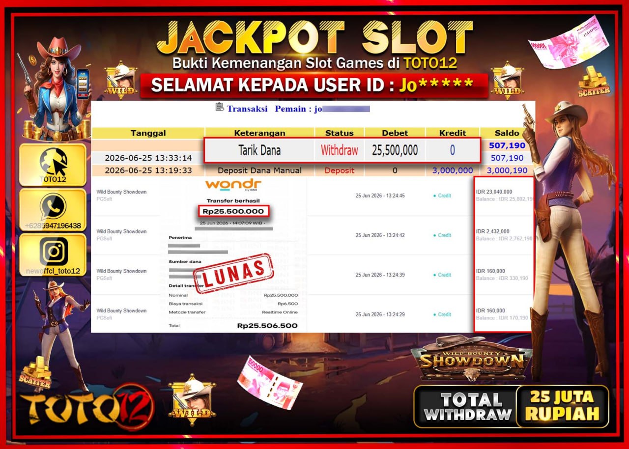 HANYA DI TOTO12 JP PASTI DI BAYAR LUNAS DAN CEPAT!!!!!! JACKPOT  LIVE GAME CASINO (WILD BOUNTY SHOWDOWN) Rp25.500.000!!!!