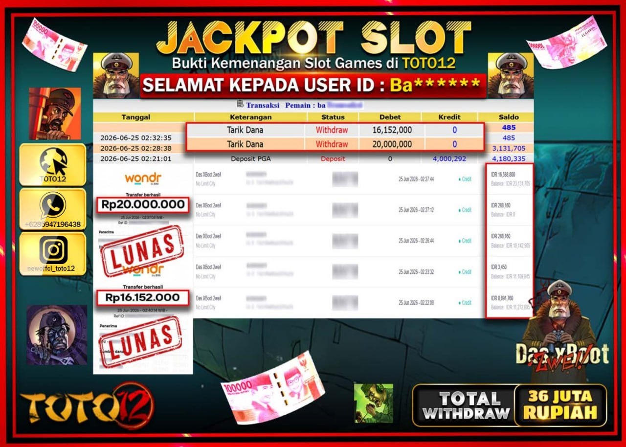 HANYA DI TOTO12 JP PASTI DI BAYAR LUNAS DAN CEPAT!!!!!! JACKPOT SLOT GAME (DAS XBOOT ZWEL) Rp36.152.000!!!!