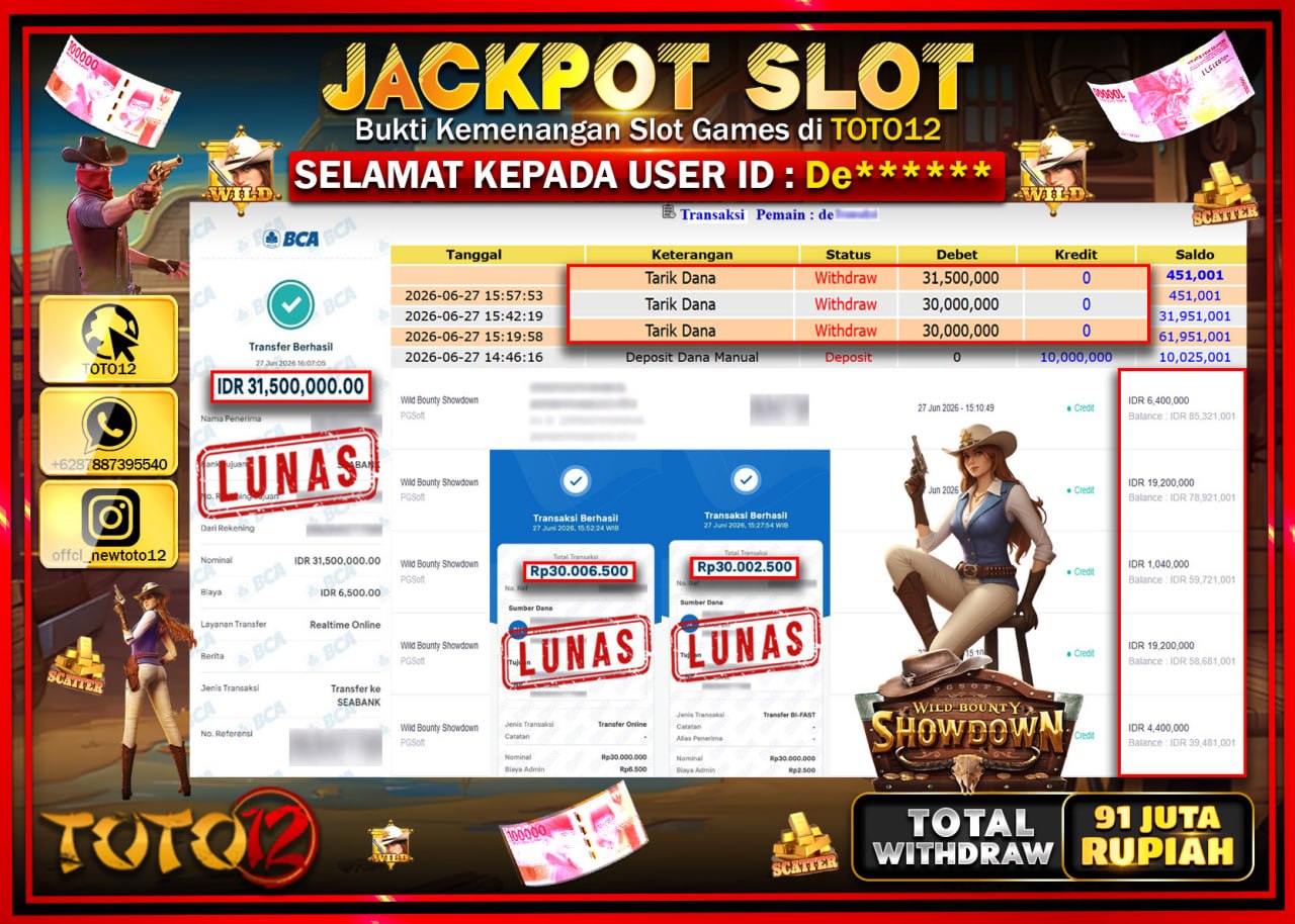 HANYA DI TOTO12 JP PASTI DI BAYAR LUNAS DAN CEPAT!!!!!! JACKPOT SLOT GAME (WILD BOUNTY SHOWDOWN) Rp91.500.000!!!!