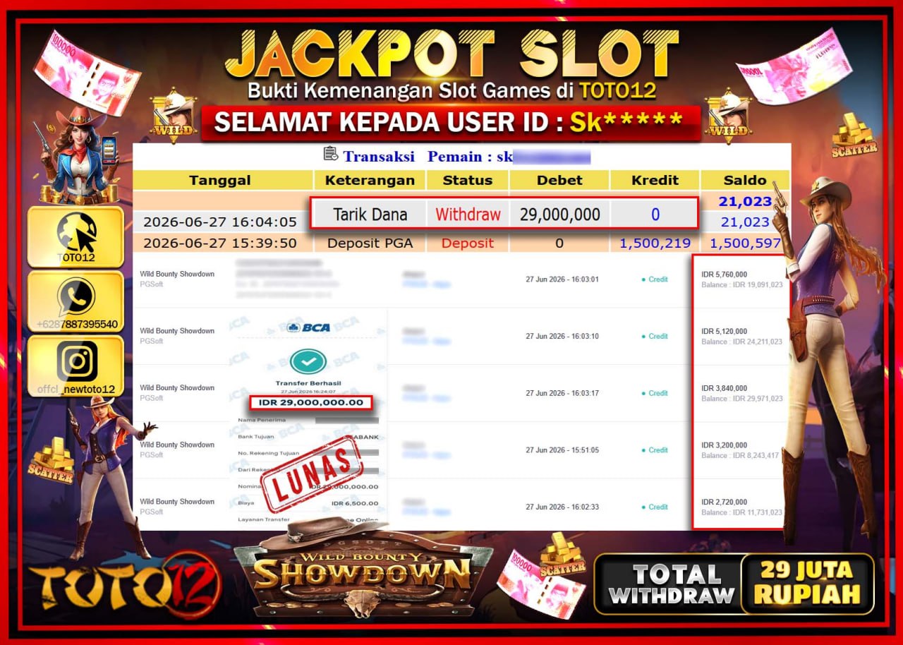 HANYA DI TOTO12 JP PASTI DI BAYAR LUNAS DAN CEPAT!!!!!! JACKPOT SLOT GAME (WILD BOUNTY SHOWDOWN) Rp29.000.000!!!!