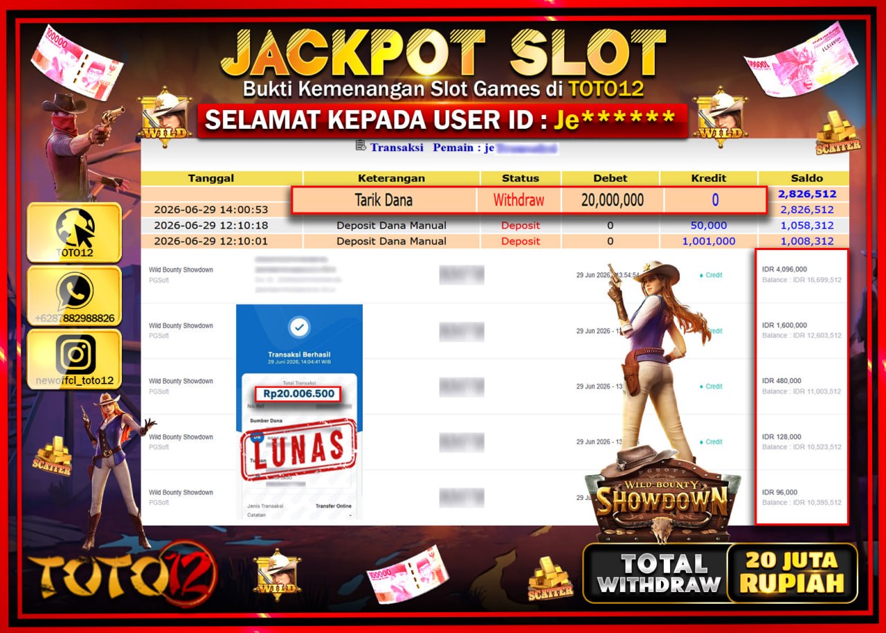 HANYA DI TOTO12 JP PASTI DI BAYAR LUNAS DAN CEPAT!!!!!! JACKPOT SLOT GAME (WILD BOUNTY SHOWDOWN) Rp20.000.000!!!!