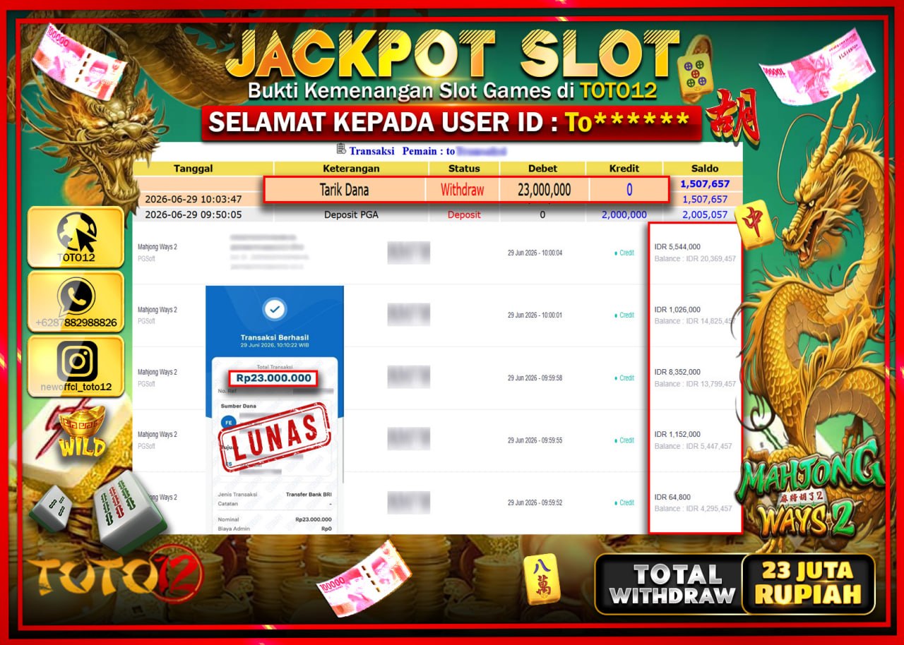 HANYA DI TOTO12 JP PASTI DI BAYAR LUNAS DAN CEPAT!!!!!! JACKPOT SLOT GAME (MAHJONG WAYS 2) Rp23.000.000!!!!