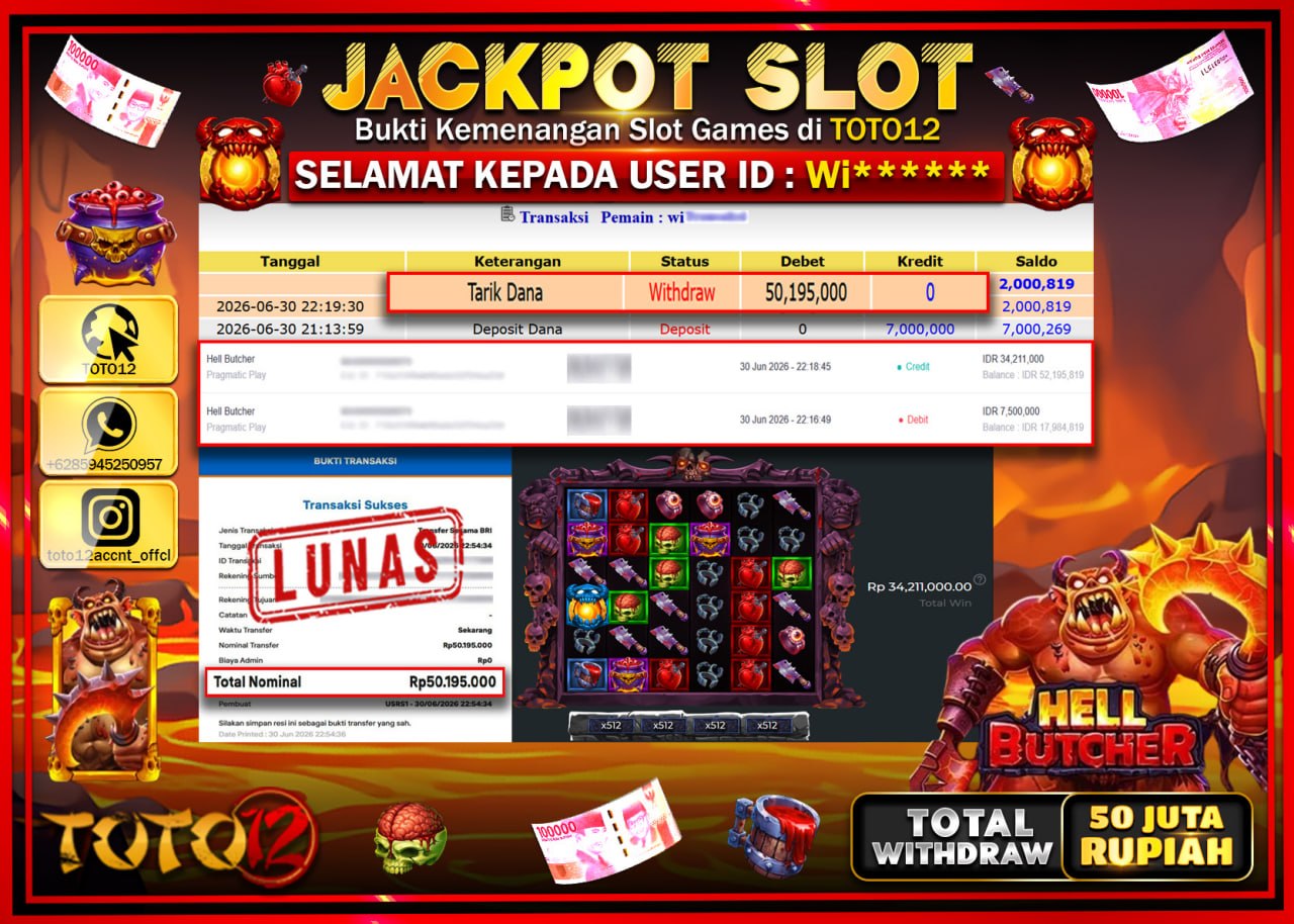 HANYA DI TOTO12 JP PASTI DI BAYAR LUNAS DAN CEPAT!!!!!! JACKPOT SLOT GAME (HELL BUTCHER) Rp50.195.000!!!!