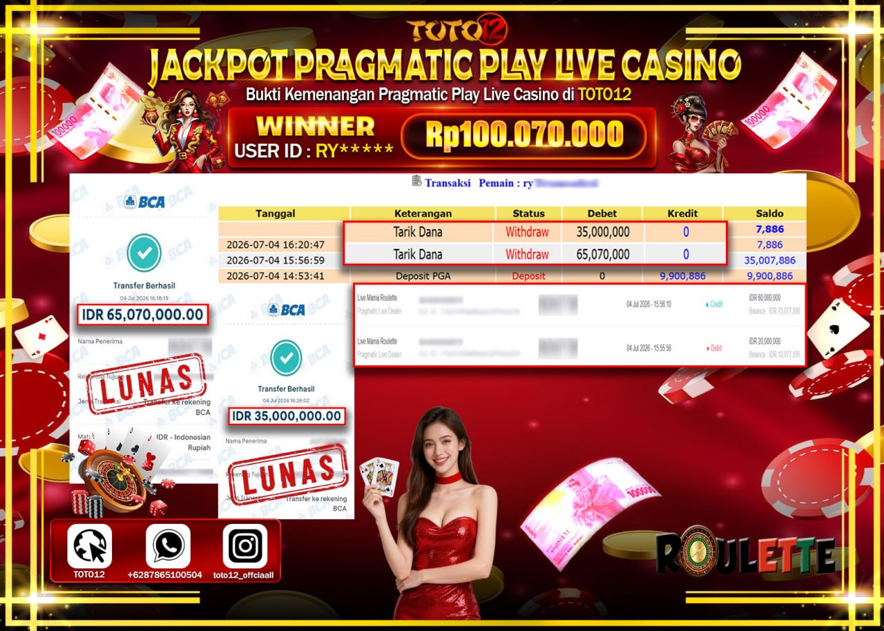 HANYA DI TOTO12 JP PASTI DI BAYAR LUNAS DAN CEPAT!!!!!! JACKPOT PRAGMATIC PLAY LIVE GAME CASINO (LIVE MANIA ROULETTE) Rp100.070.000!!!!