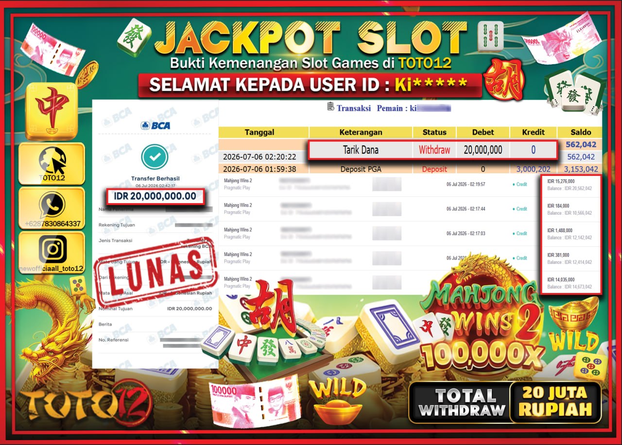 HANYA DI TOTO12 JP PASTI DI BAYAR LUNAS DAN CEPAT!!!!!! JACKPOT SLOT GAME (MAHJONG WINS 2) Rp20.000.000!!!!