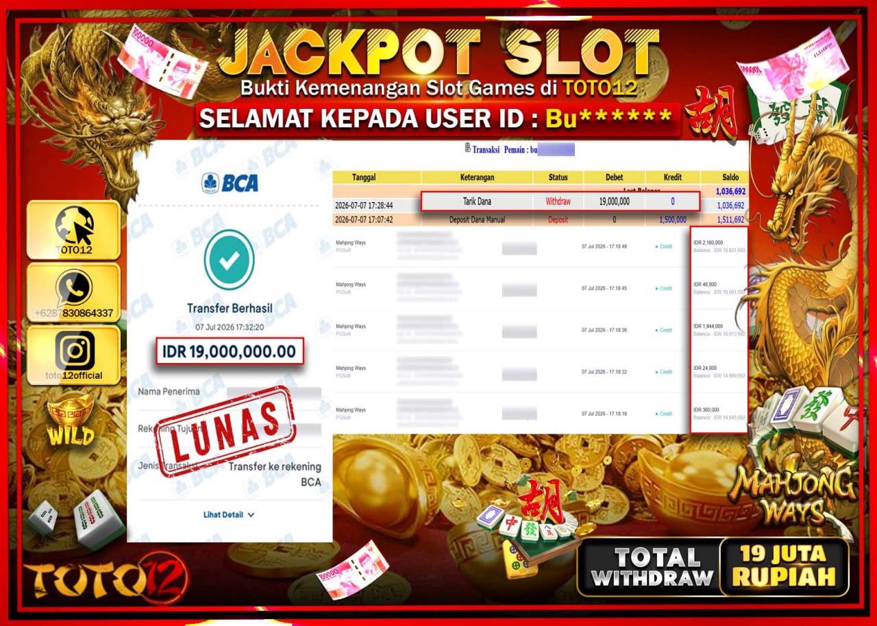 HANYA DI TOTO12 JP PASTI DI BAYAR LUNAS DAN CEPAT!!!!!! JACKPOT SLOT GAME (MAHJONG WAYS) Rp19.000.000!!!!