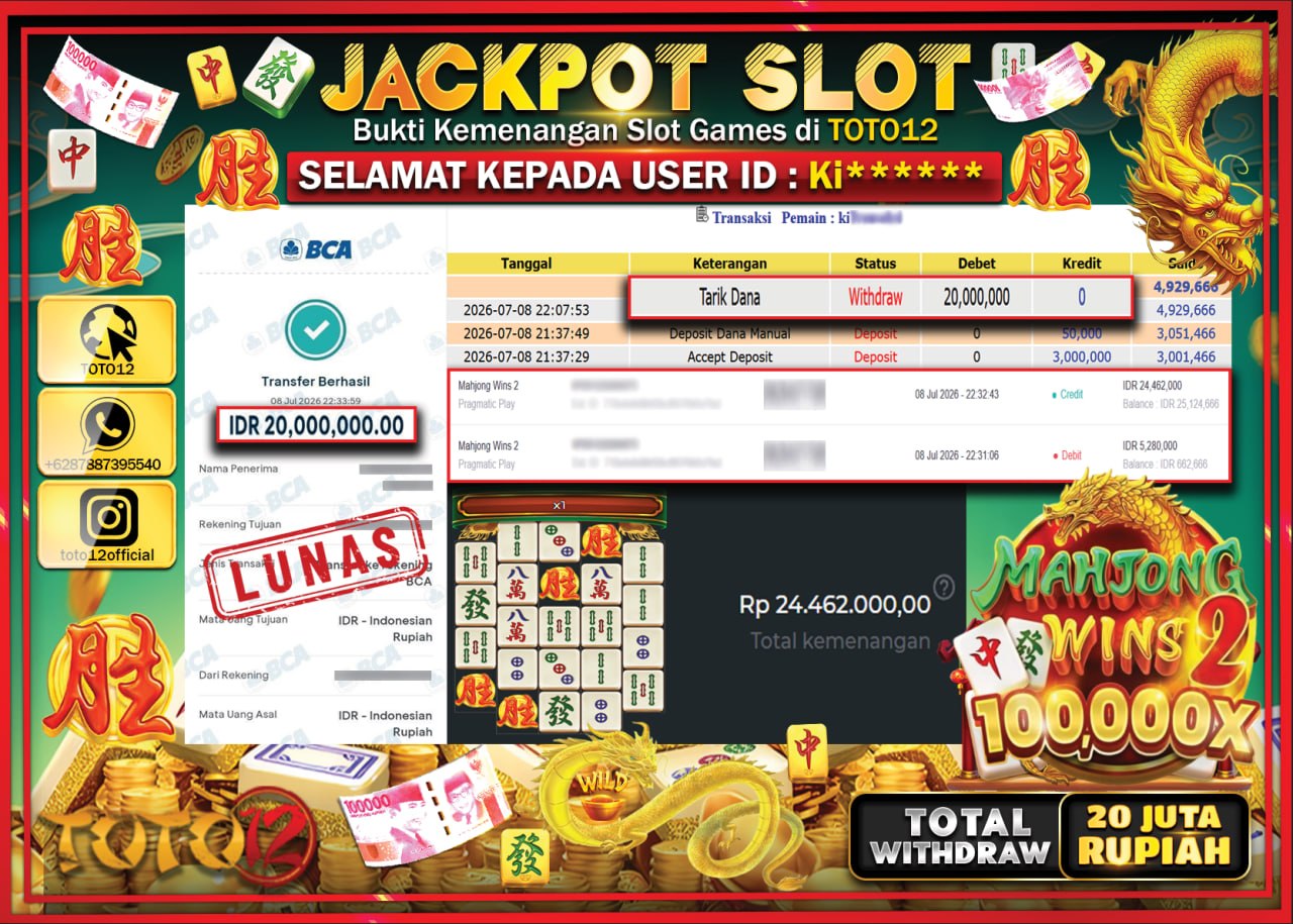 HANYA DI TOTO12 JP PASTI DI BAYAR LUNAS DAN CEPAT!!!!!! JACKPOT SLOT GAME (MAHJONG WINS 2) Rp20.000.000!!!!