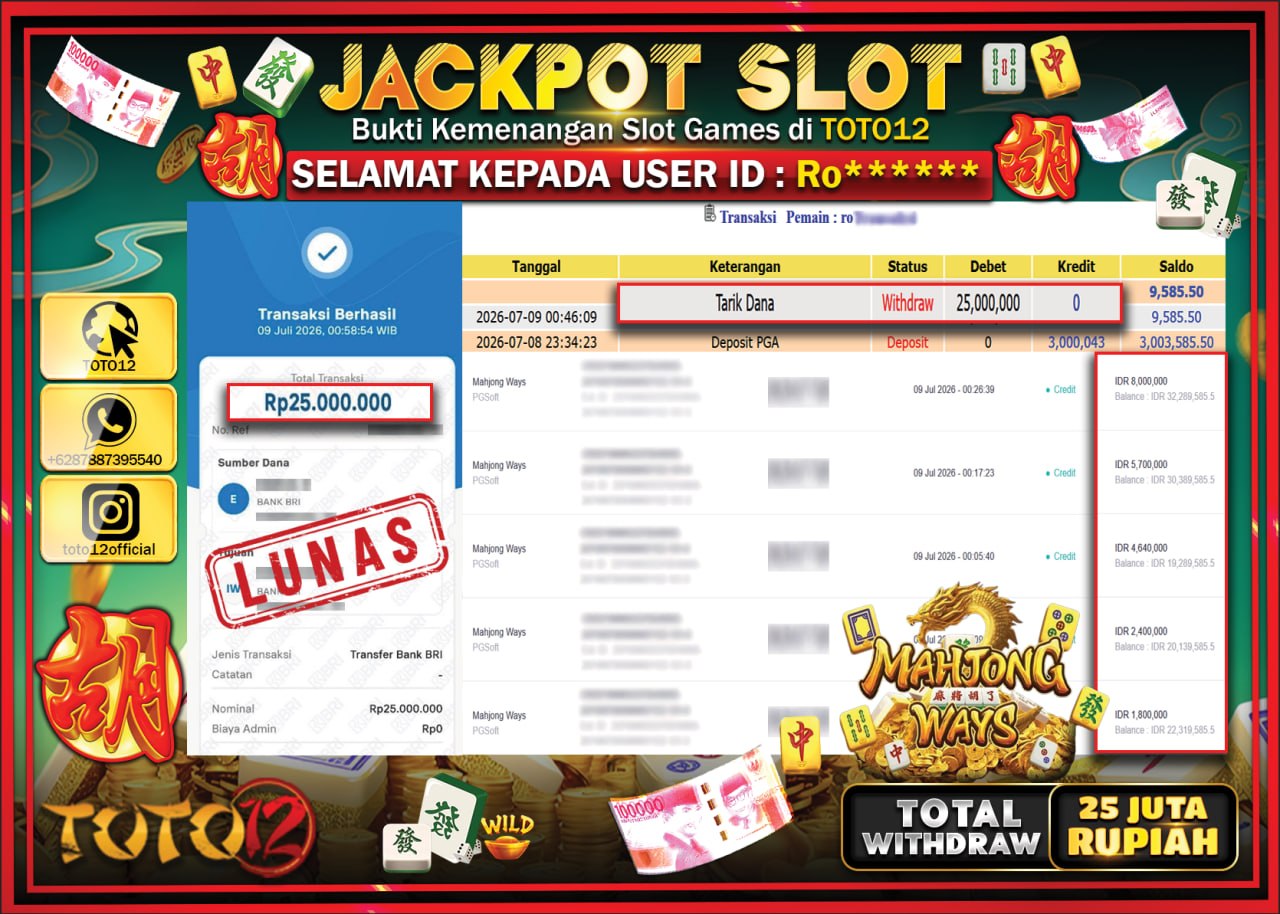HANYA DI TOTO12 JP PASTI DI BAYAR LUNAS DAN CEPAT!!!!!! JACKPOT SLOT GAME (MAHJONG WAYS) Rp25.000.000!!!!