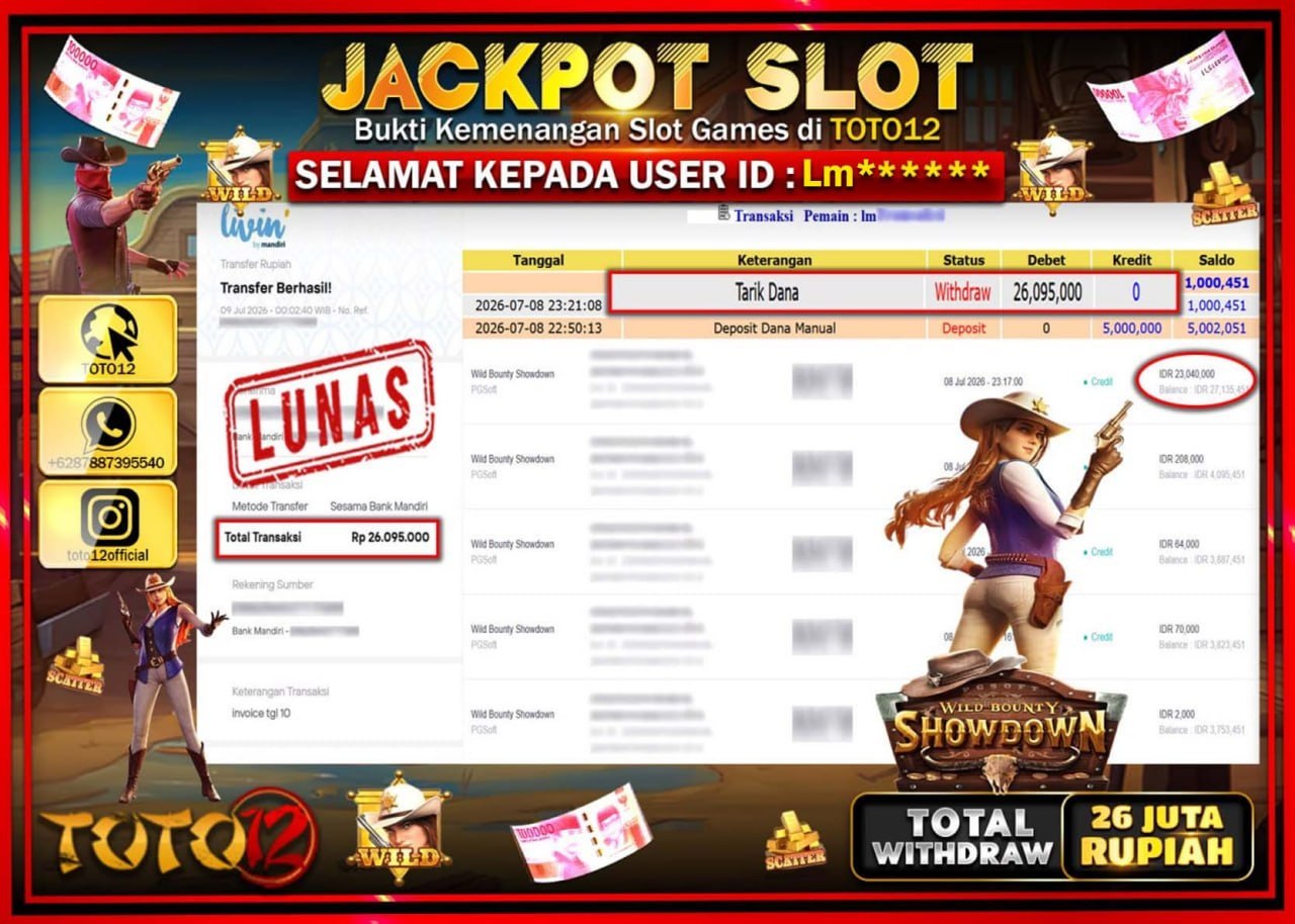 HANYA DI TOTO12 JP PASTI DI BAYAR LUNAS DAN CEPAT!!!!!! JACKPOT SLOT GAME (WILD BOUNTY SHOWDOWN) Rp26.095.000!!!!
