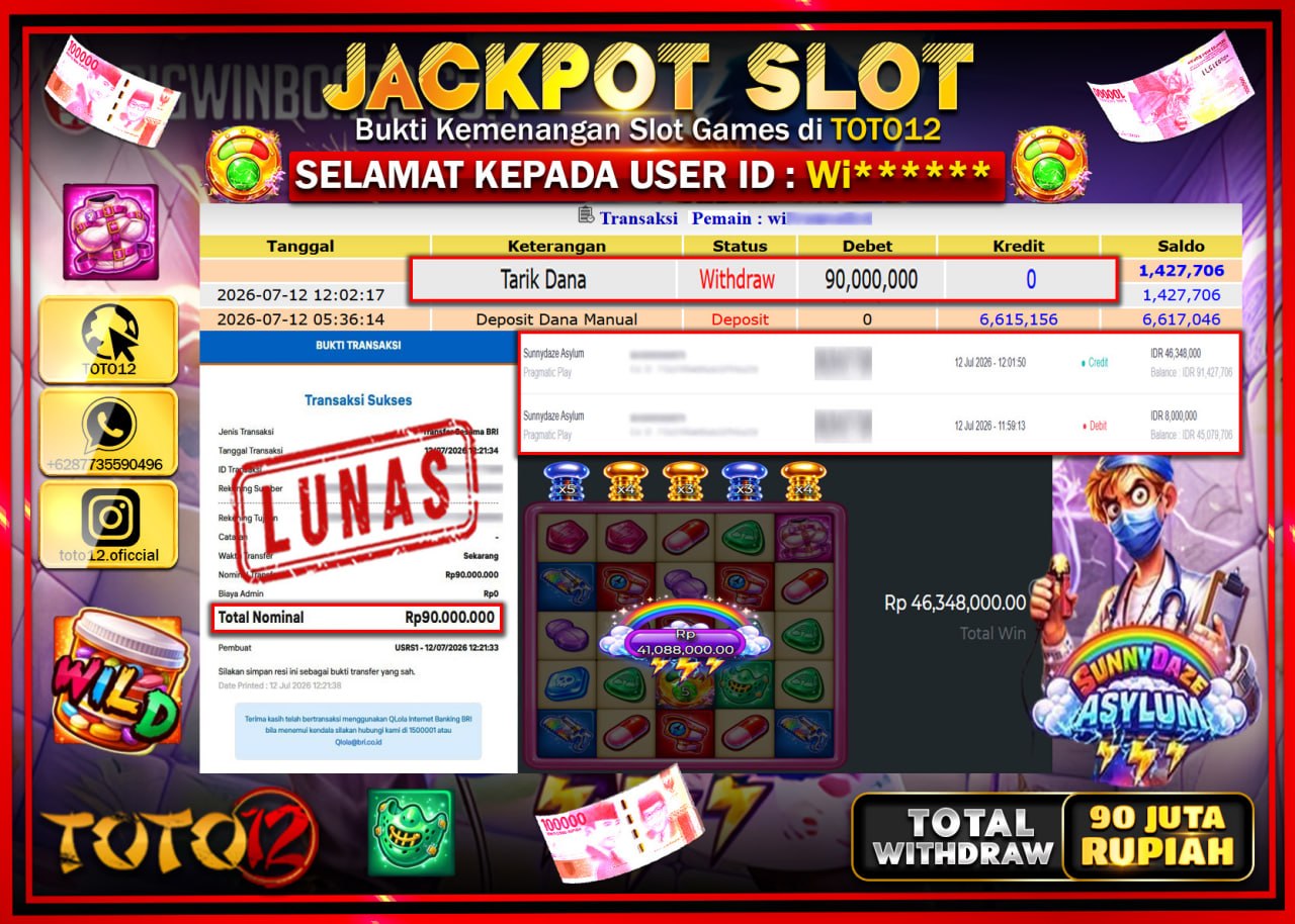 HANYA DI TOTO12 JP PASTI DI BAYAR LUNAS DAN CEPAT!!!!!! JACKPOT SLOT GAME (MAHJONG WAYS) Rp90.000.000!!!!