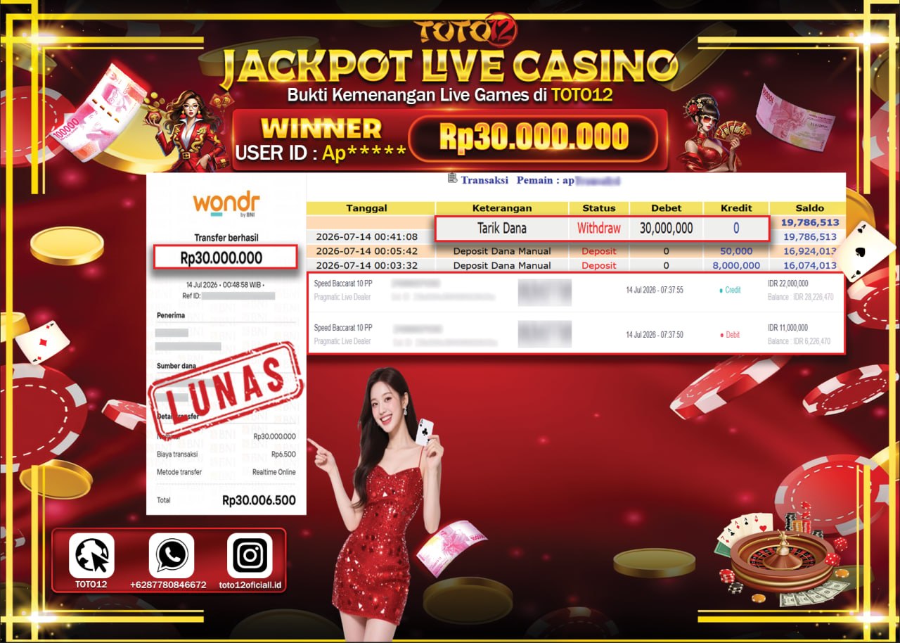 HANYA DI TOTO12 JP PASTI DI BAYAR LUNAS DAN CEPAT!!!!!! JACKPOT  LIVE GAME CASINO (SPEED BACCARAT 10 PP) Rp30.000.000!!!!