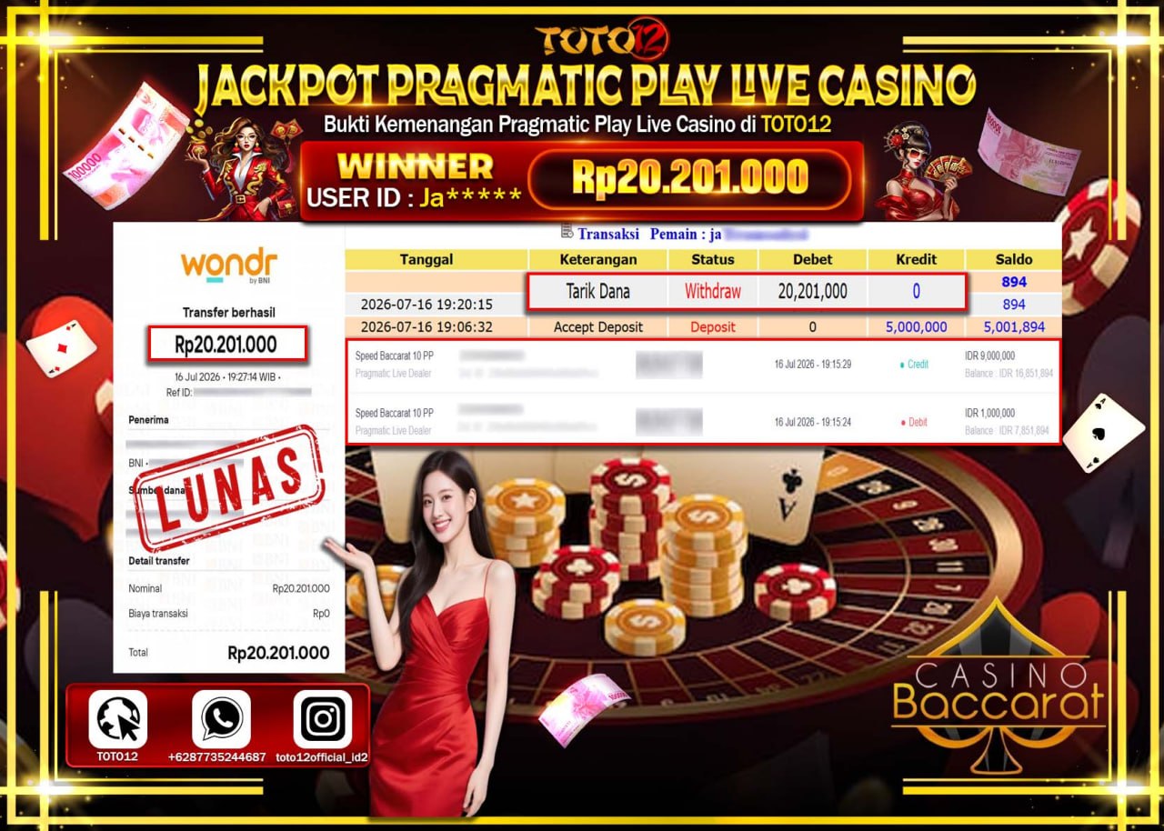 HANYA DI TOTO12 JP PASTI DI BAYAR LUNAS DAN CEPAT!!!!!! JACKPOT PRAGMATIC PLAY LIVE GAME CASINO (SPEED BACCARAT 10 PP) Rp20.201.000!!!!