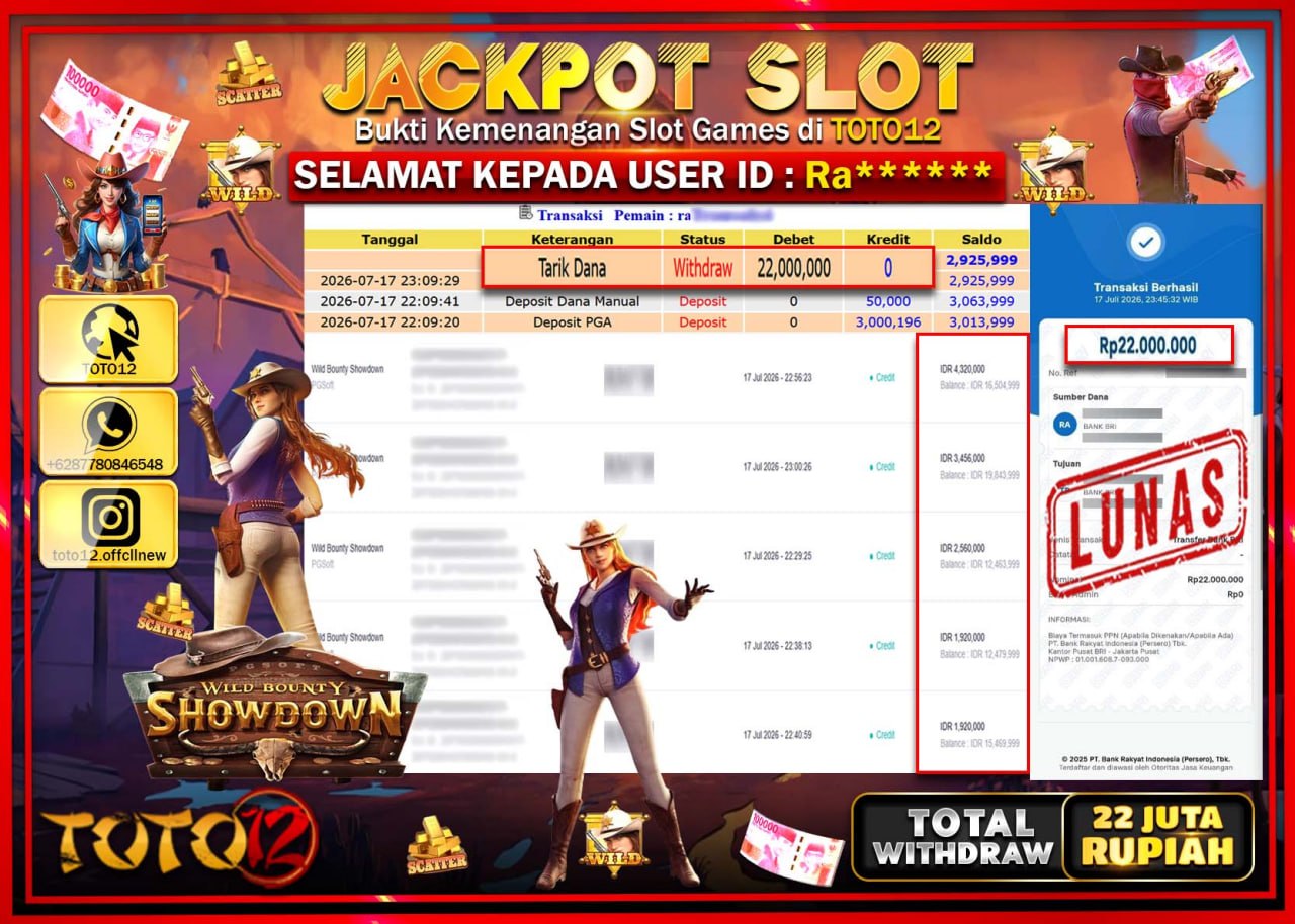 HANYA DI TOTO12 JP PASTI DI BAYAR LUNAS DAN CEPAT!!!!!! JACKPOT SLOT GAME (WILD BOUNTY SHOWDOWN) Rp22.000.000!!!!