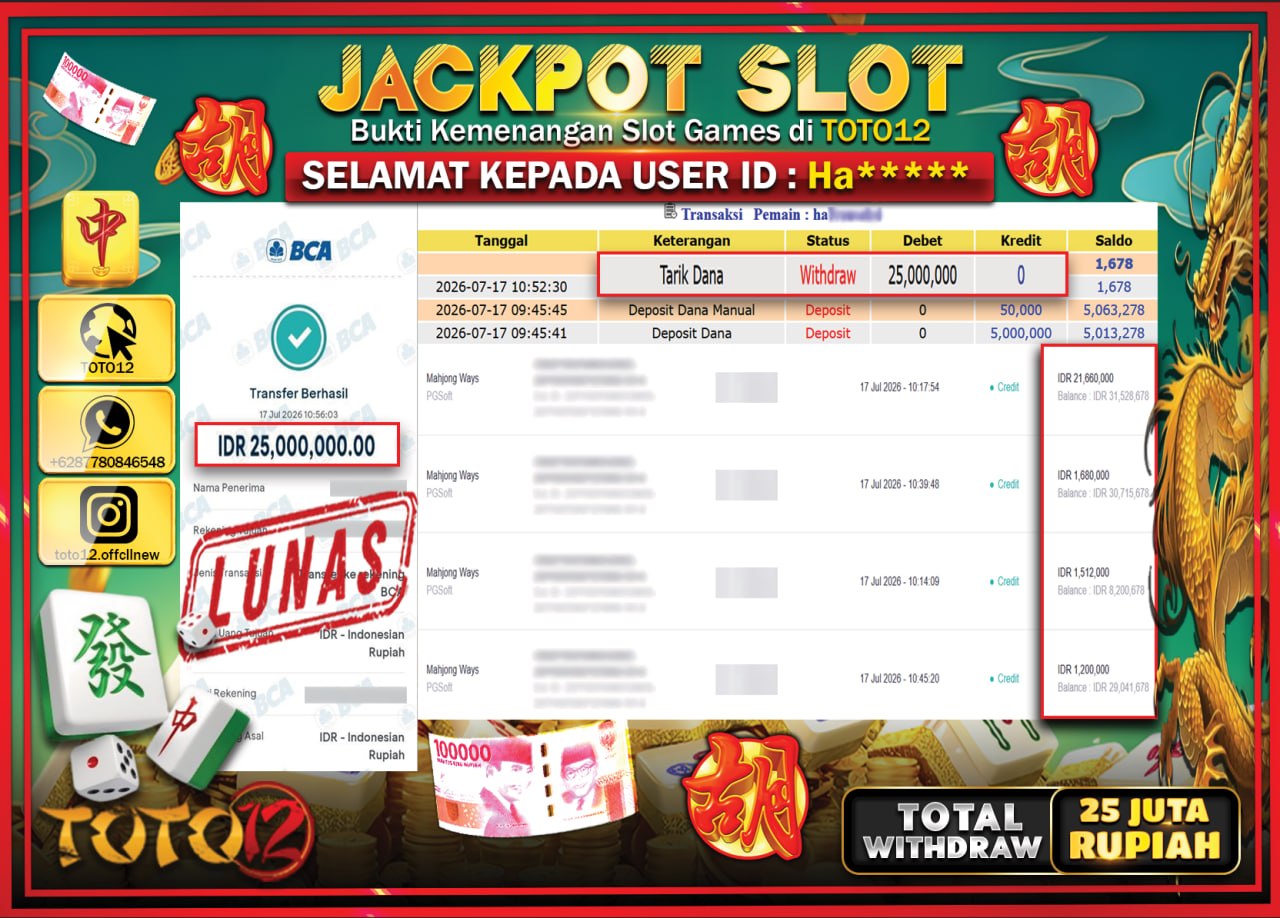 HANYA DI TOTO12 JP PASTI DI BAYAR LUNAS DAN CEPAT!!!!!! JACKPOT SLOT GAME (MAHJONG WAYS) Rp25.000.000!!!!