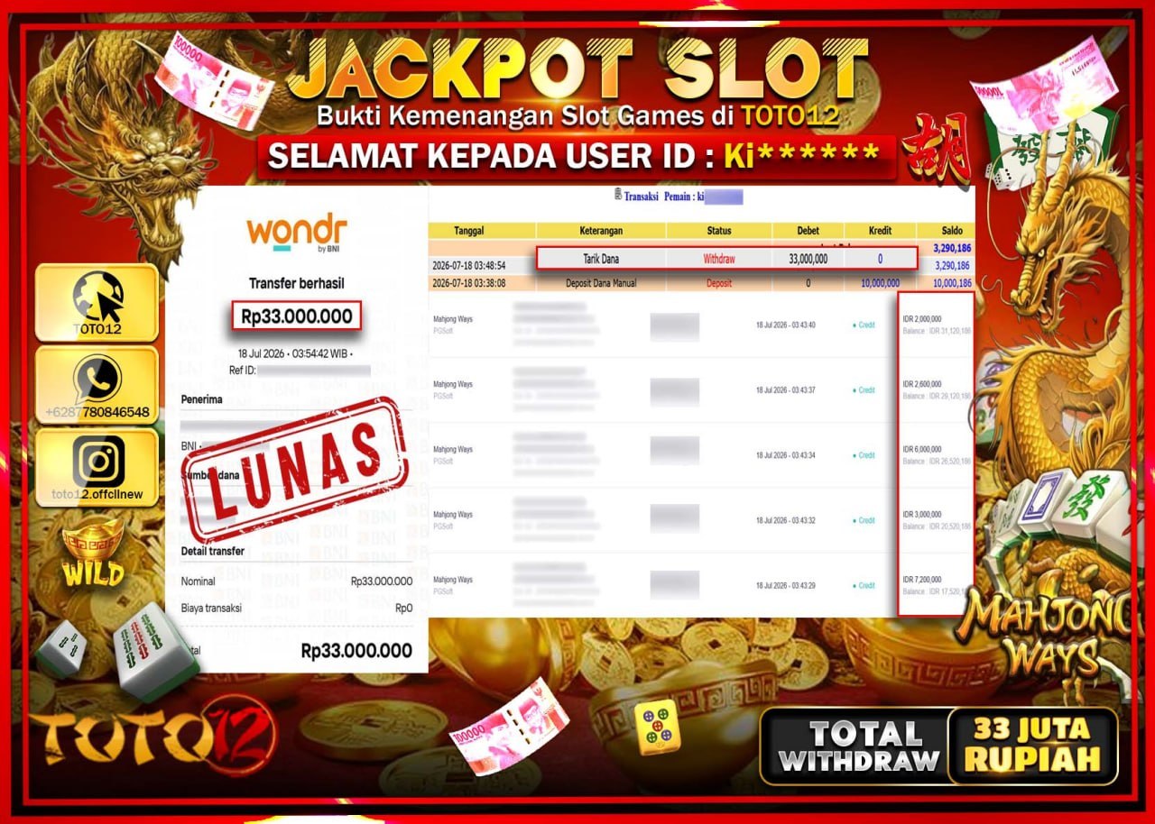 HANYA DI TOTO12 JP PASTI DI BAYAR LUNAS DAN CEPAT!!!!!! JACKPOT SLOT GAME (MAHJONG WAYS) Rp31.000.000!!!!