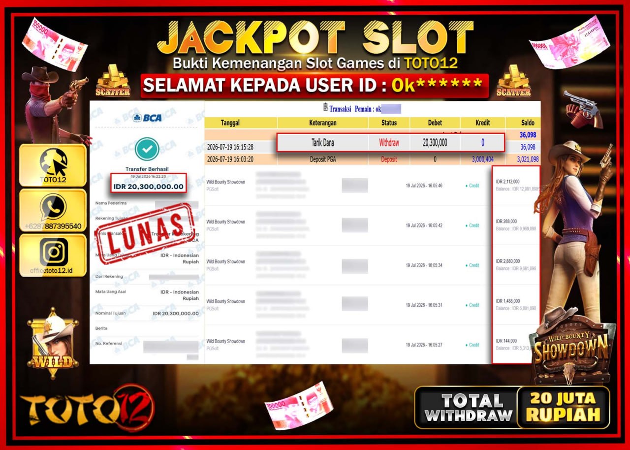 HANYA DI TOTO12 JP PASTI DI BAYAR LUNAS DAN CEPAT!!!!!! JACKPOT SLOT GAME (WILD BOUNTY SHOWDOWN) Rp20.300.000!!!!