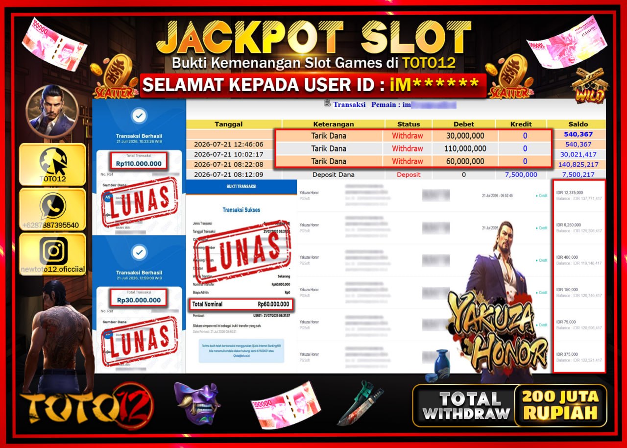 HANYA DI TOTO12 JP PASTI DI BAYAR LUNAS DAN CEPAT!!!!!! JACKPOT SLOT GAME (YAKUZA HONOR) Rp200.000.000!!!!