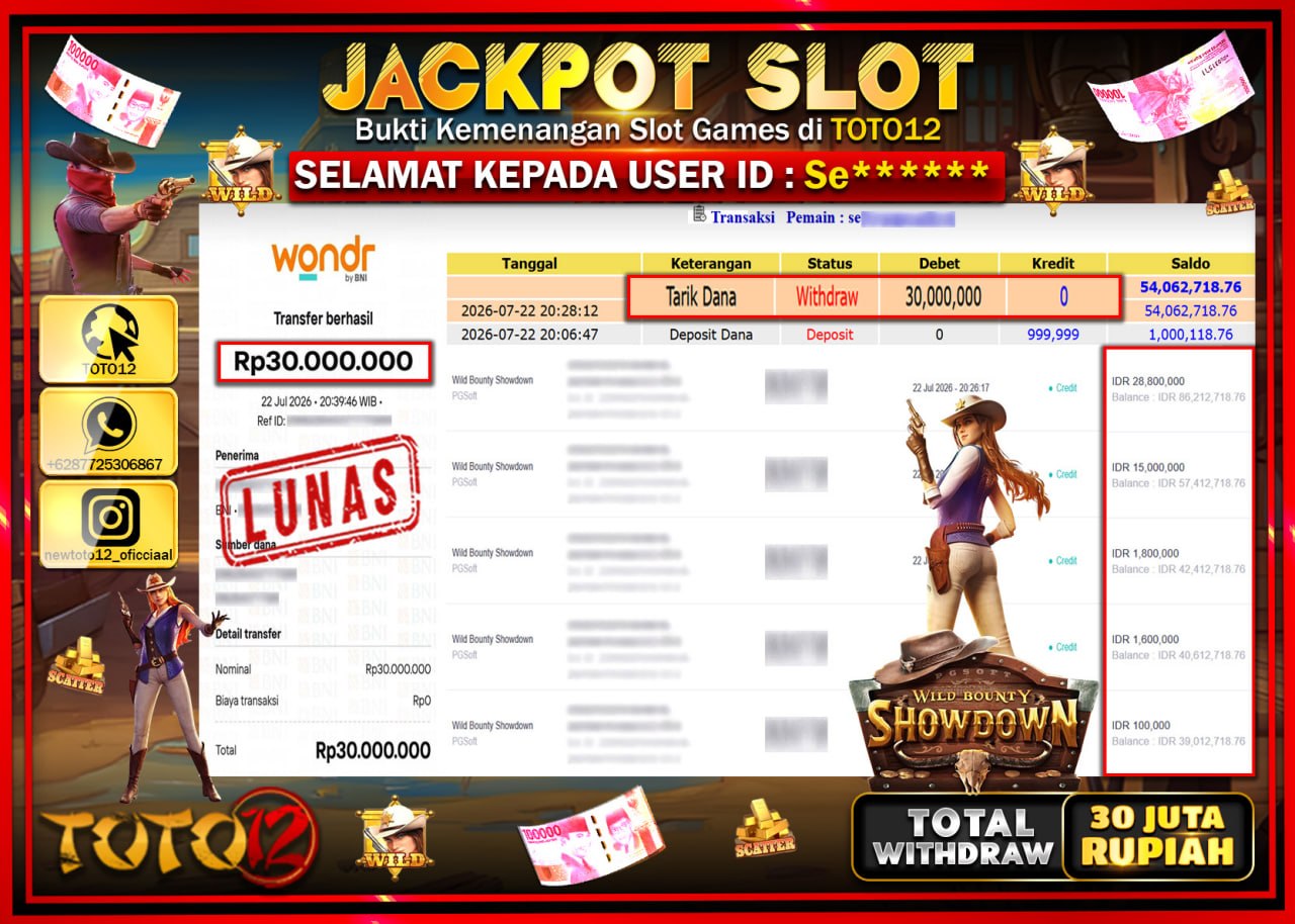 HANYA DI TOTO12 JP PASTI DI BAYAR LUNAS DAN CEPAT!!!!!! JACKPOT SLOT GAME (WILD BOUNTY SHOWDOWN) Rp30.000.000!!!!