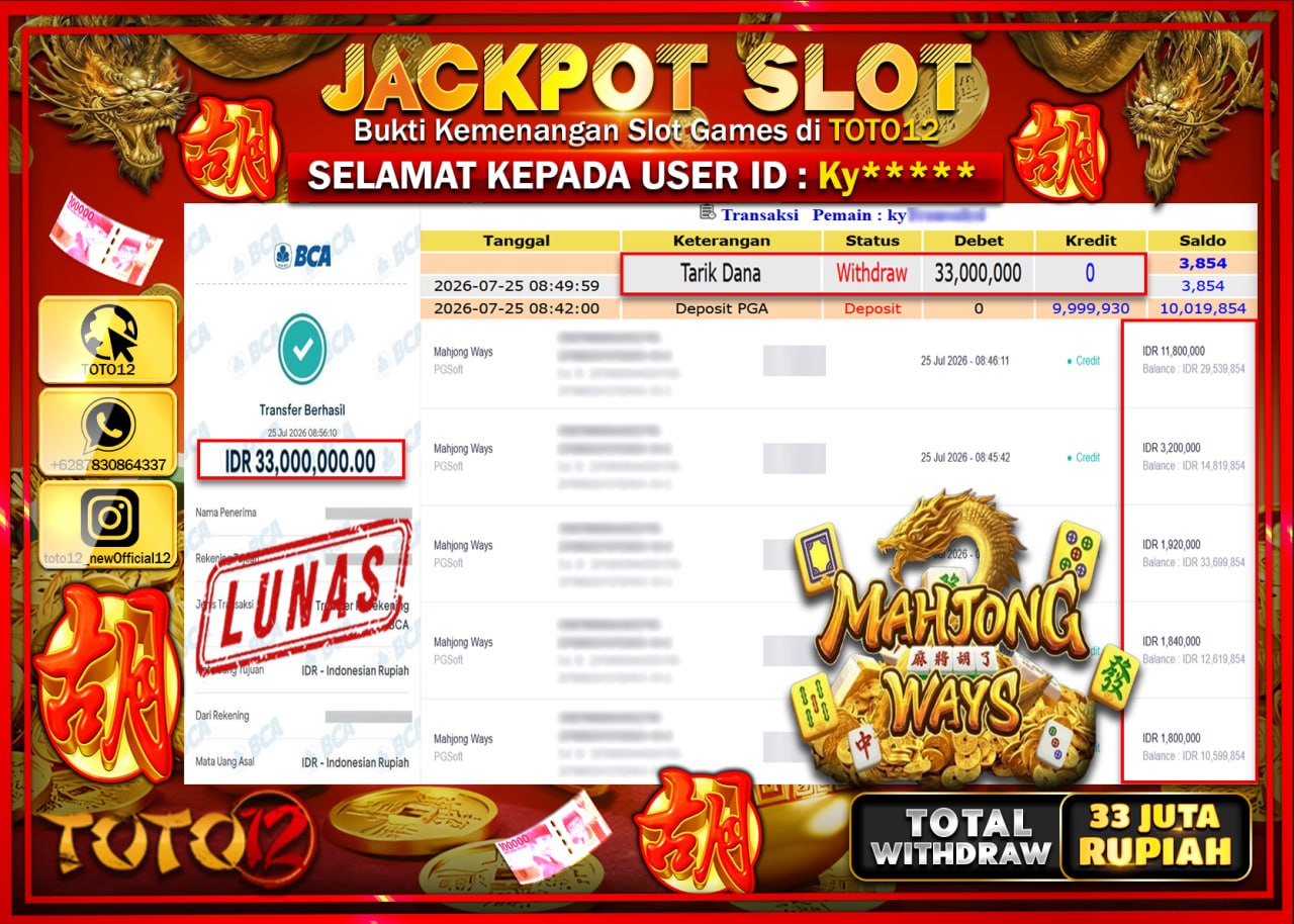HANYA DI TOTO12 JP PASTI DI BAYAR LUNAS DAN CEPAT!!!!!! JACKPOT SLOT GAME (MAHJONG WAYS) Rp33.000.000!!!!