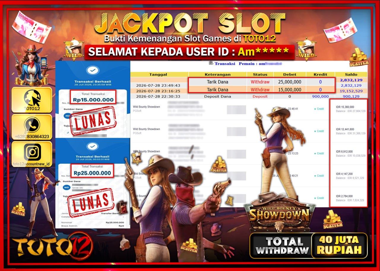 HANYA DI TOTO12 JP PASTI DI BAYAR LUNAS DAN CEPAT!!!!!! JACKPOT SLOT GAME (WILD BOUNTY SHOWDOWN) Rp40.000.000!!!!