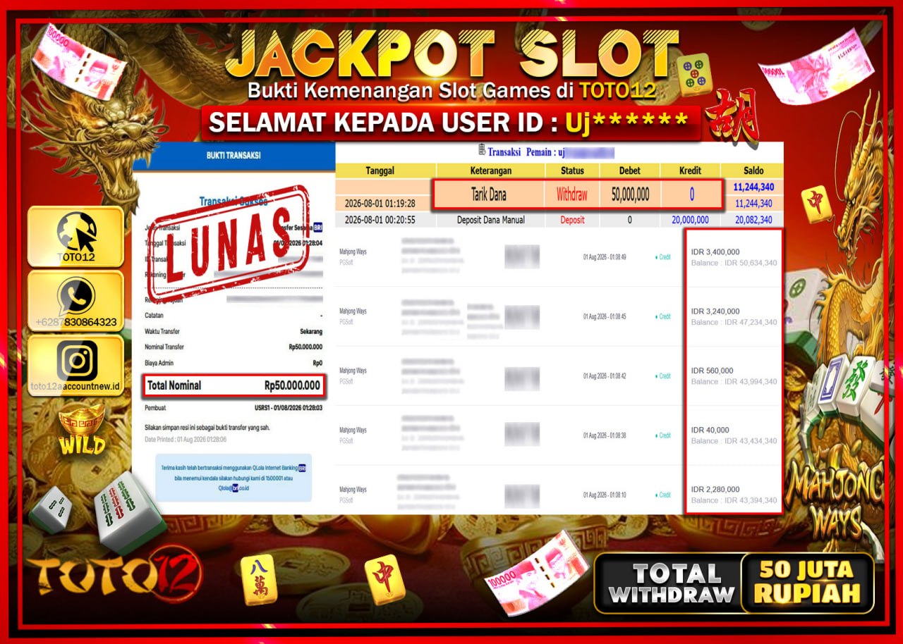 HANYA DI TOTO12 JP PASTI DI BAYAR LUNAS DAN CEPAT!!!!!! JACKPOT SLOT GAME (MAHJONG WAYS) Rp46.635.000!!!!
