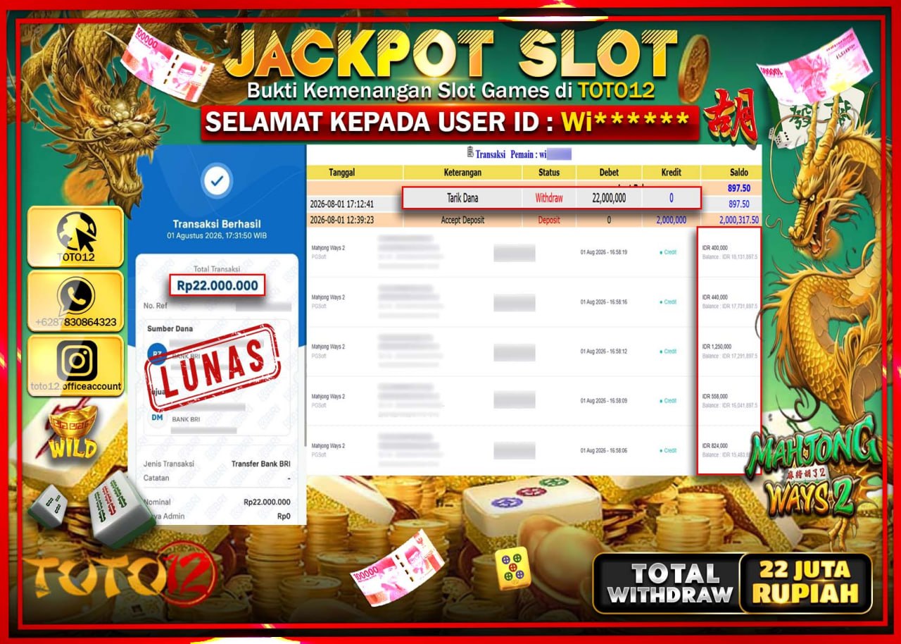 HANYA DI TOTO12 JP PASTI DI BAYAR LUNAS DAN CEPAT!!!!!! JACKPOT SLOT GAME (MAHJONG WAYS 2) Rp22.000.000!!!!