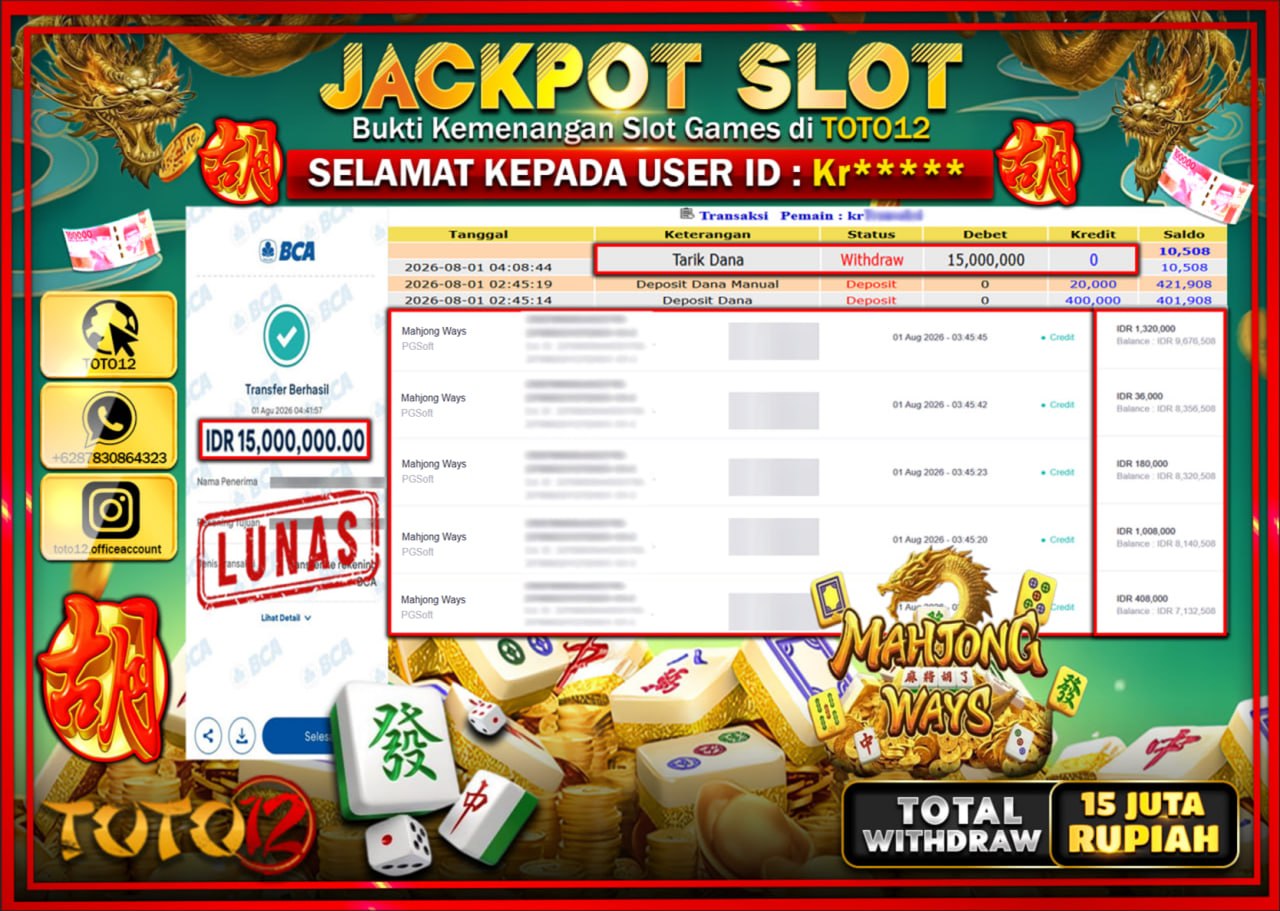 HANYA DI TOTO12 JP PASTI DI BAYAR LUNAS DAN CEPAT!!!!!! JACKPOT SLOT GAME (MAHJONG WAYS) Rp15.000.000!!!!