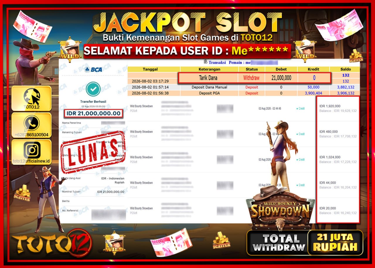 HANYA DI TOTO12 JP PASTI DI BAYAR LUNAS DAN CEPAT!!!!!! JACKPOT SLOT GAME (WILD BOUNTY SHOWDOWN) Rp21.000.000!!!!