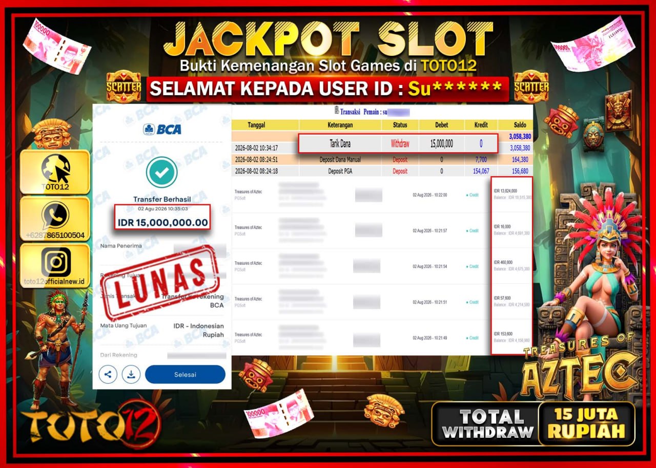HANYA DI TOTO12 JP PASTI DI BAYAR LUNAS DAN CEPAT!!!!!! JACKPOT SLOT GAME (TREASURES OF AZTEC) Rp15.000.000!!!!