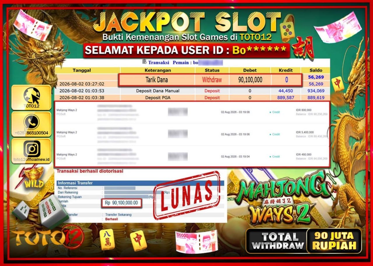HANYA DI TOTO12 JP PASTI DI BAYAR LUNAS DAN CEPAT!!!!!! JACKPOT SLOT GAME (MAHJONG WAYS 2) Rp90.100.000!!!!