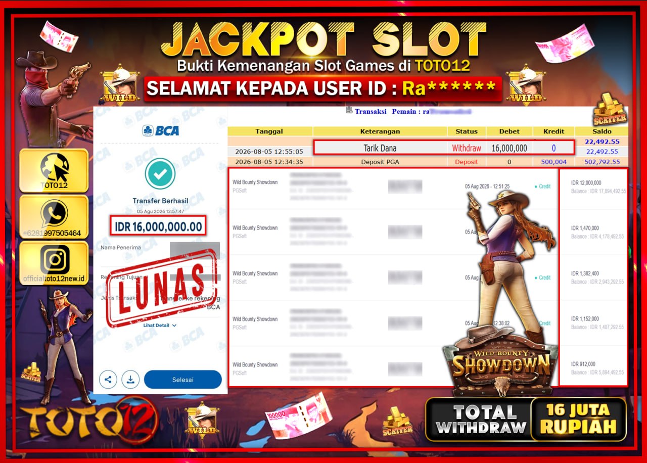 HANYA DI TOTO12 JP PASTI DI BAYAR LUNAS DAN CEPAT!!!!!! JACKPOT SLOT GAME (WILD BOUNTY SHOWDOWN) Rp16.000.000!!!!