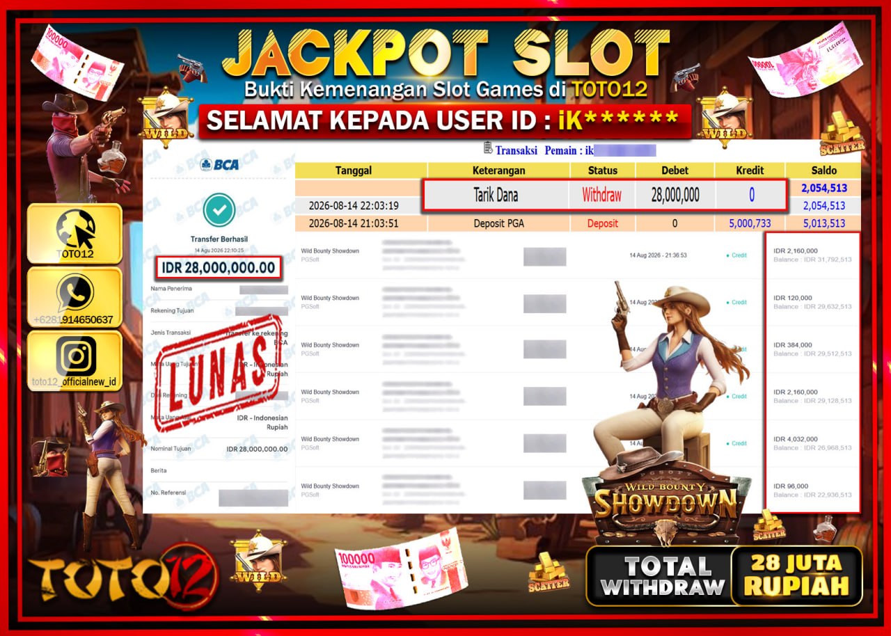 HANYA DI TOTO12 JP PASTI DI BAYAR LUNAS DAN CEPAT!!!!!! JACKPOT SLOT GAME (WILD BOUNTY SHOWDOWN) Rp28.000.000!!!!