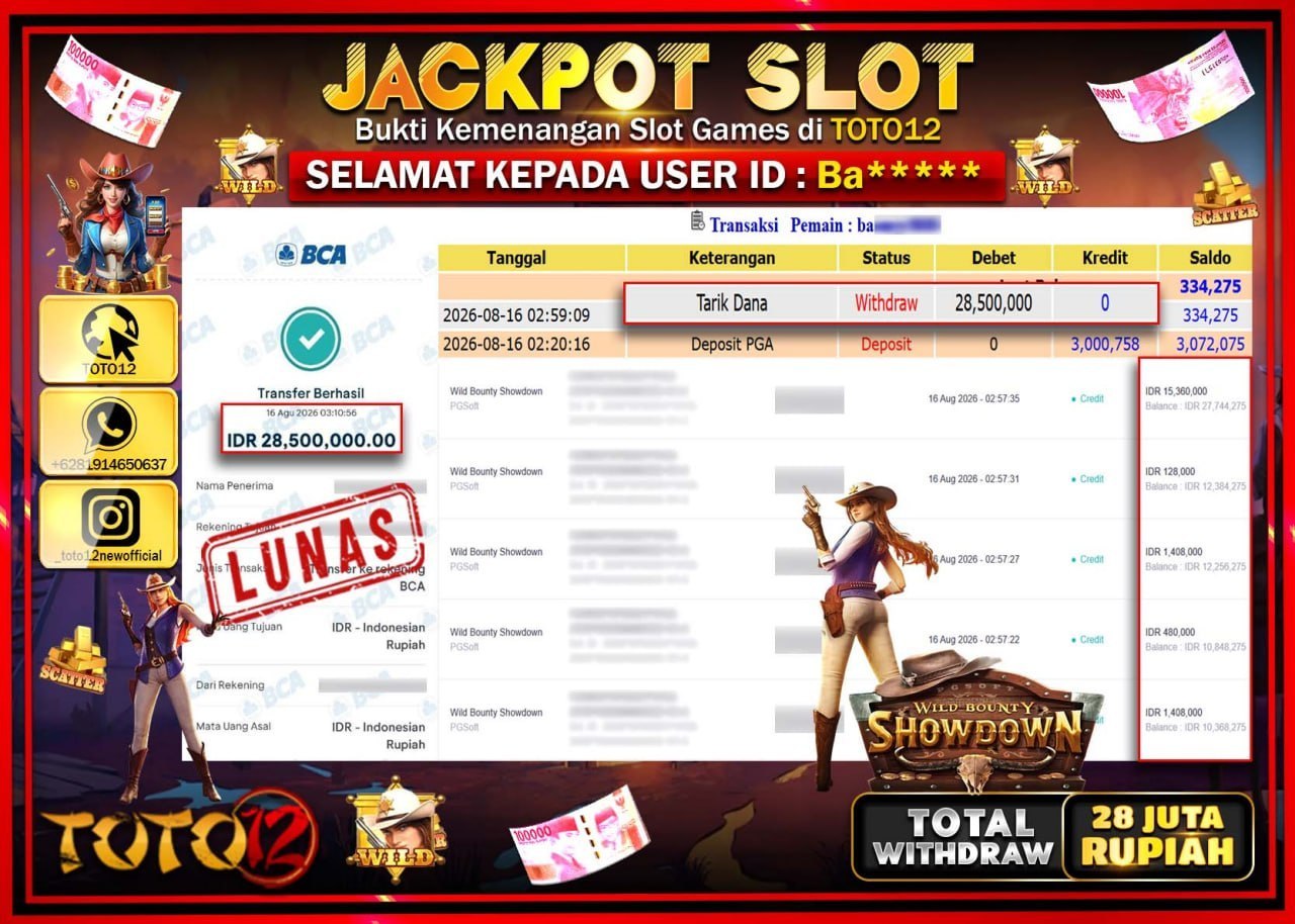 HANYA DI TOTO12 JP PASTI DI BAYAR LUNAS DAN CEPAT!!!!!! JACKPOT SLOT GAME (WILD BOUNTY SHOWDOWN) Rp28.500.000!!!!