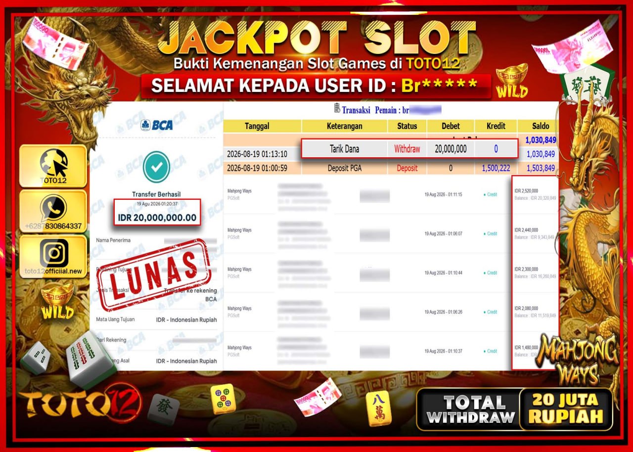 HANYA DI TOTO12 JP PASTI DI BAYAR LUNAS DAN CEPAT!!!!!! JACKPOT SLOT GAME (MAHJONG WAYS) Rp20.000.000!!!!