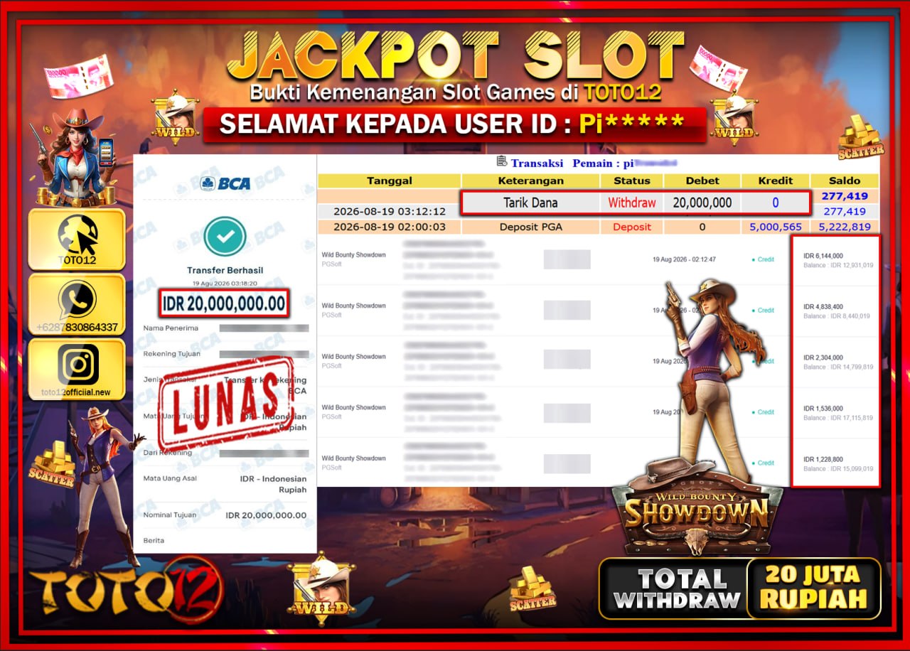 HANYA DI TOTO12 JP PASTI DI BAYAR LUNAS DAN CEPAT!!!!!! JACKPOT SLOT GAME (WILD BOUNTY SHOWDOWN) Rp20.000.000!!!!