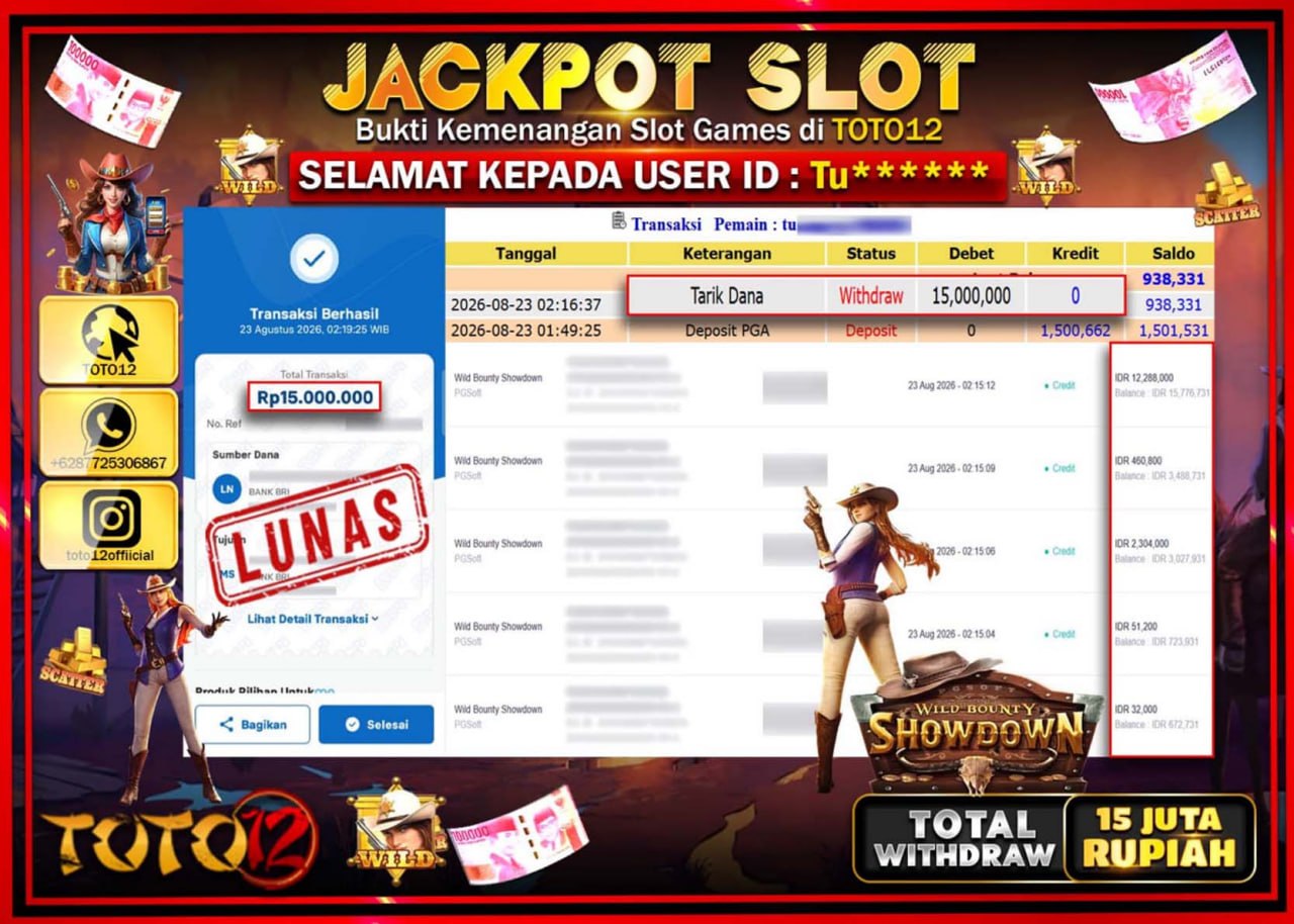 HANYA DI TOTO12 JP PASTI DI BAYAR LUNAS DAN CEPAT!!!!!! JACKPOT SLOT GAME (WILD BOUNTY SHOWDOWN) Rp15.000.000!!!!