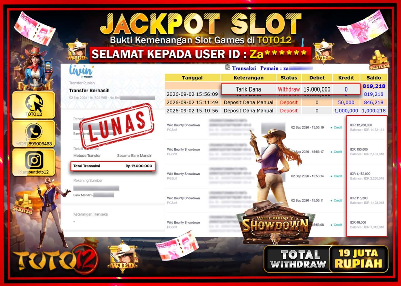 HANYA DI TOTO12 JP PASTI DI BAYAR LUNAS DAN CEPAT!!!!!! JACKPOT SLOT GAME (WILD BOUNTY SHOWDOWN) Rp19.000.000!!!!